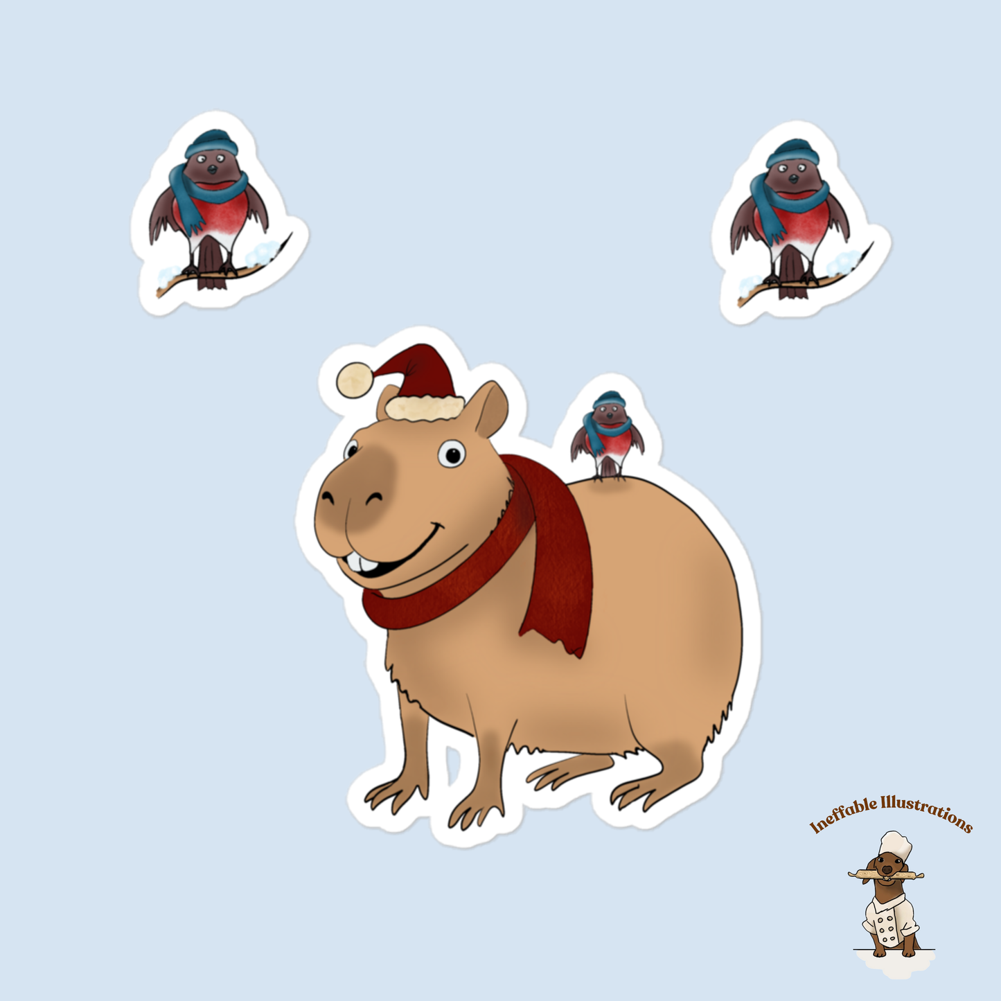 Jolly Capybara Christmas Sticker Set - 3 Festive Bubble-Free Vinyl Stickers