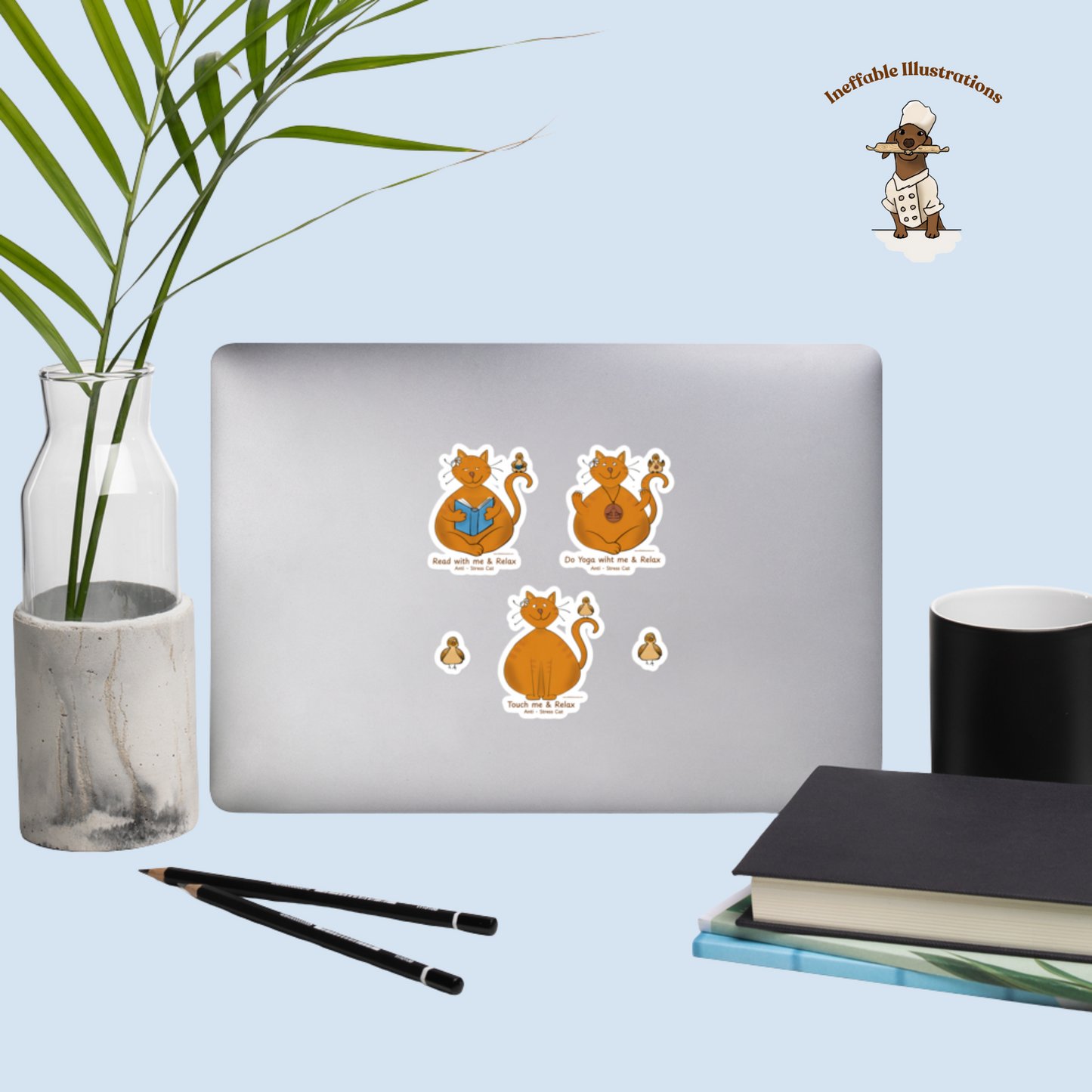 Anti-Stress Cat Sticker Pack - 5 Mindful Cat Vinyl Stickers