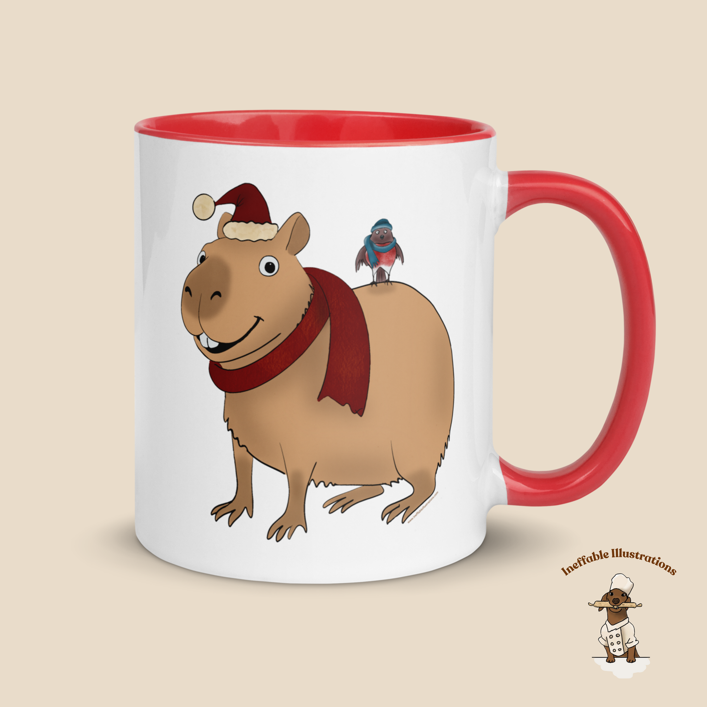 Christmas Jolly Capybara Mug with Santa Hat