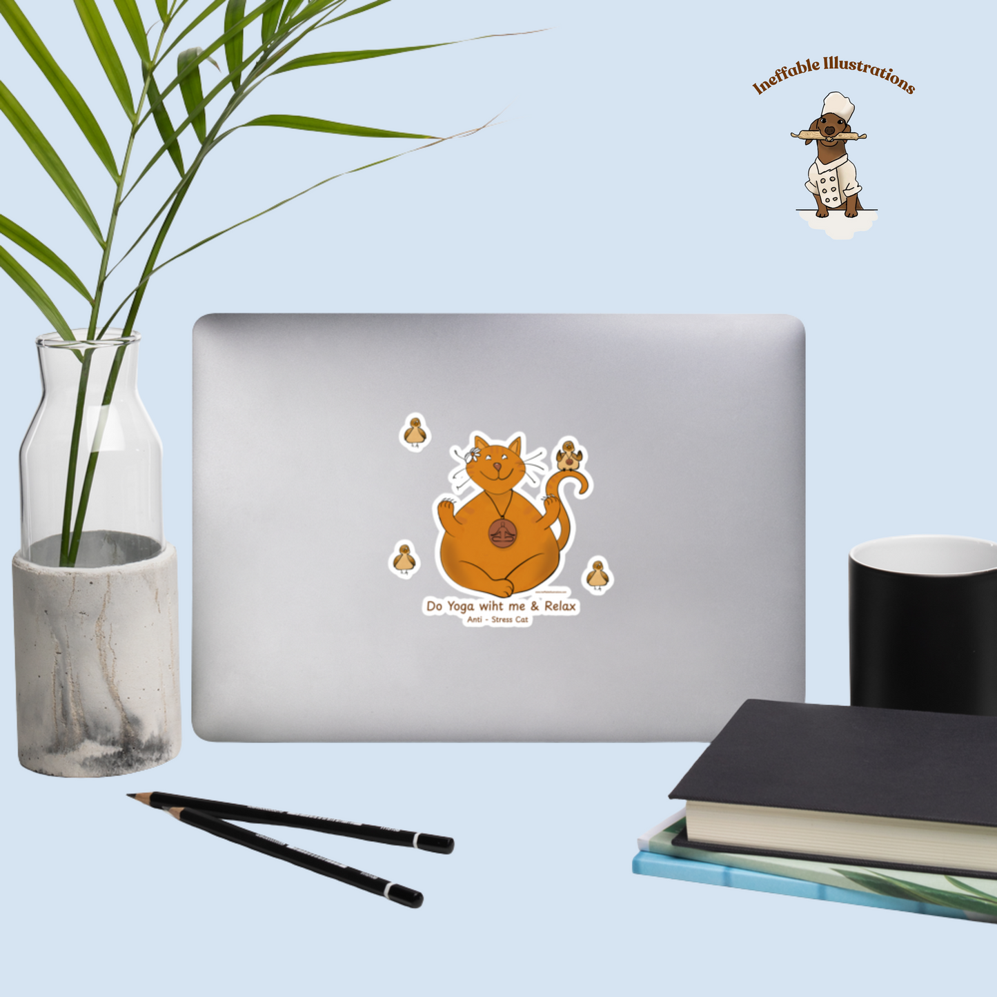 Yoga Cat & Bird Sticker Pack - 4 Zen Vinyl Stickers