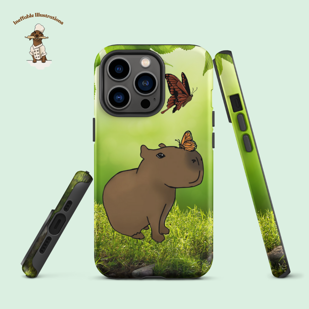 IPhone case "Cute Capybara Jolly and Butterflies". Tough Case for iPhone® Drawn by hand.