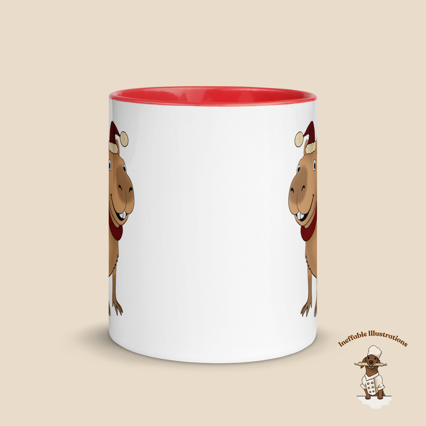 Christmas Jolly Capybara Mug with Santa Hat