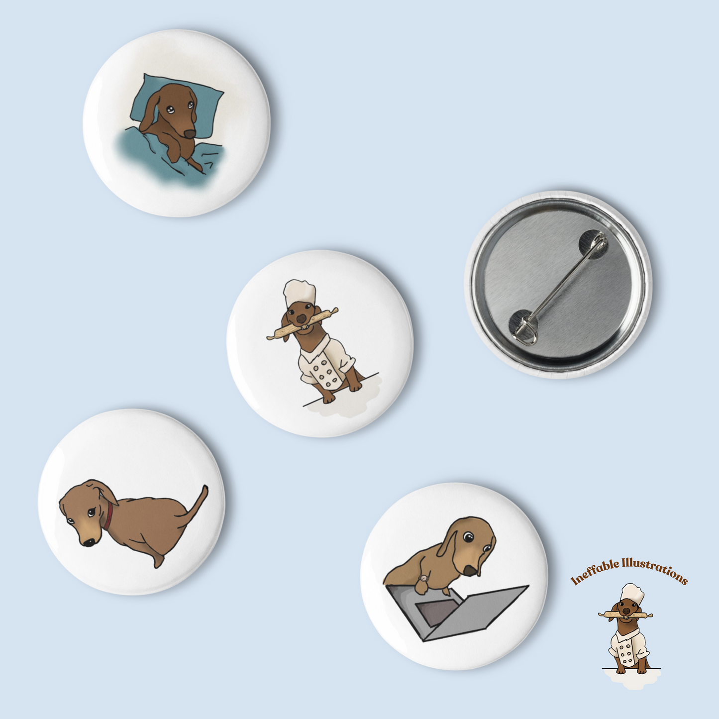 Dachshund Button Pins Set of Cute Oliver Enjoying Life | Fun Dog Accessories & Gifts for Pet Lovers