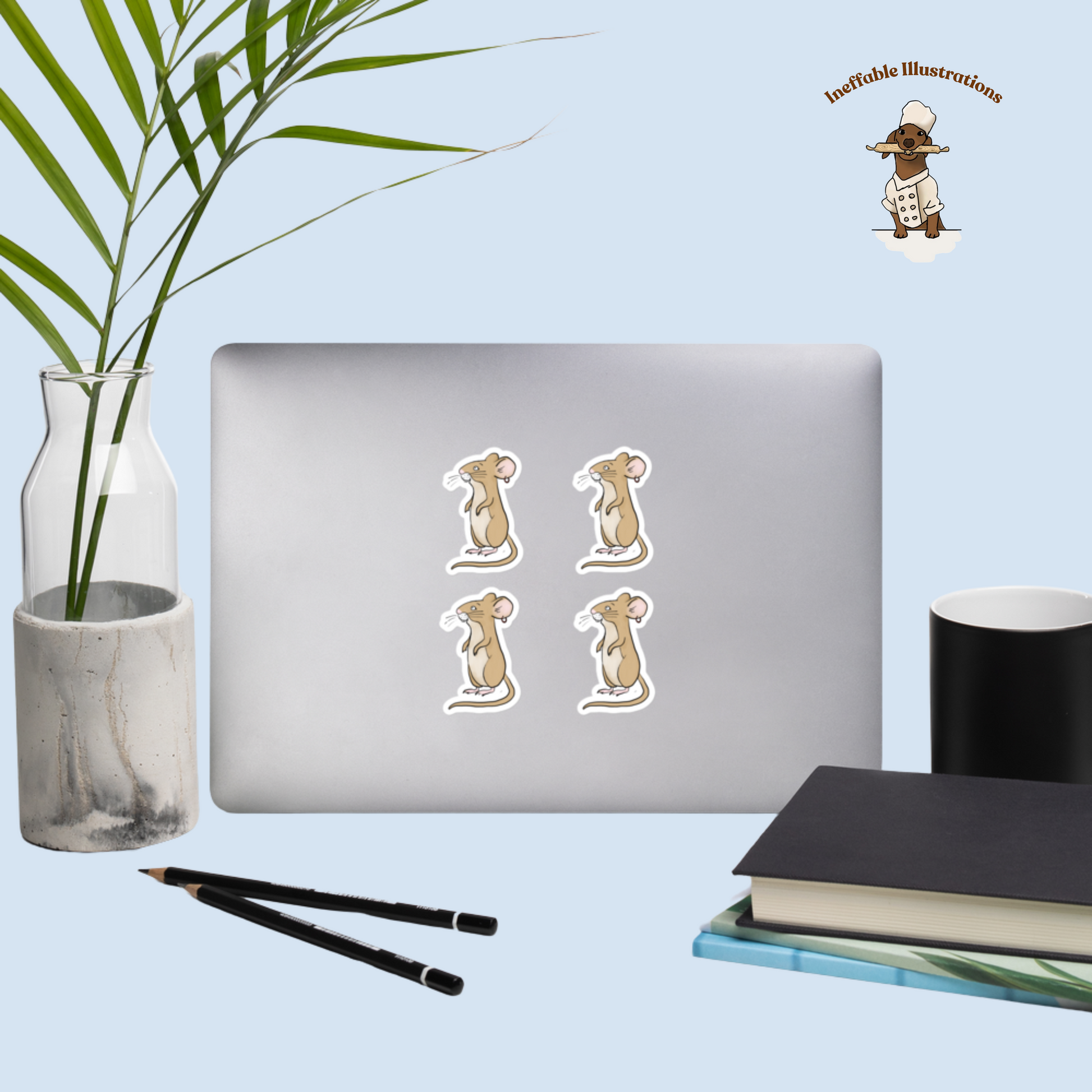 Bubble-Free Cute Mouse Stickers - Pedro Character Decals for Laptops, Notebooks & Crafts, Durable Waterproof Vinyl, Kids and Adults Gift - Ineffable Illustrations
