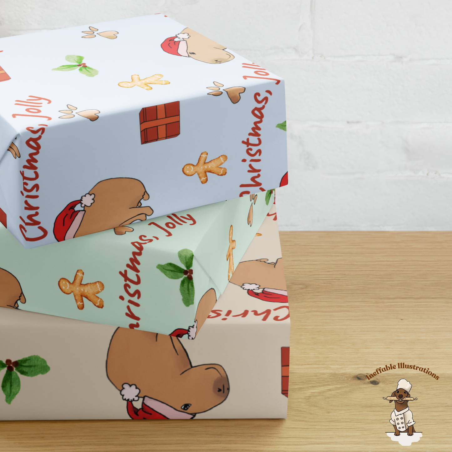 Personalized Capybara Christmas Wrapping Paper - Custom Name Gift Wrap with Jolly - Festive Holiday Gift Wrap Sheets