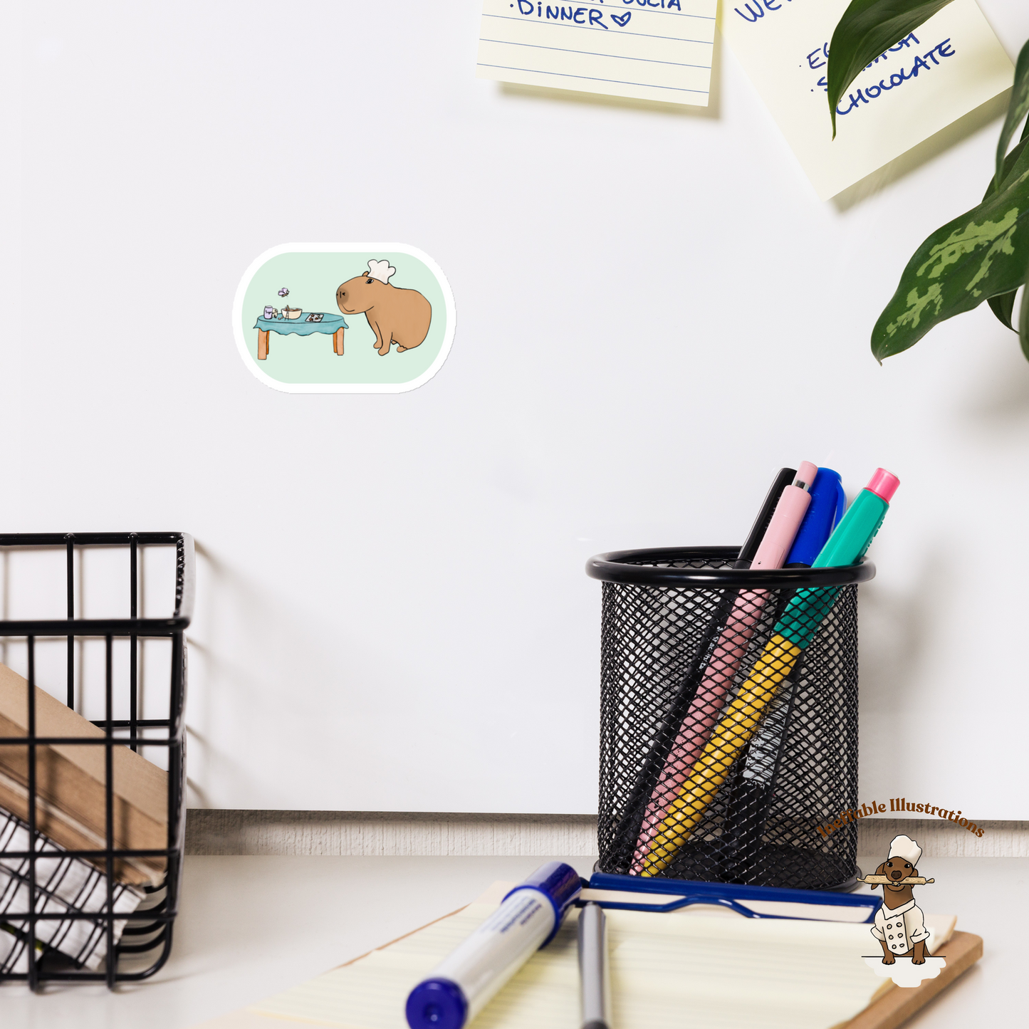 Capybara Chef Magnet with Cute Butterfly, Caterpillar & Ant Helpers - Kitchen Decor, Animal Lover Gift, Cute Refrigerator Magnet - Ineffable Illustrations