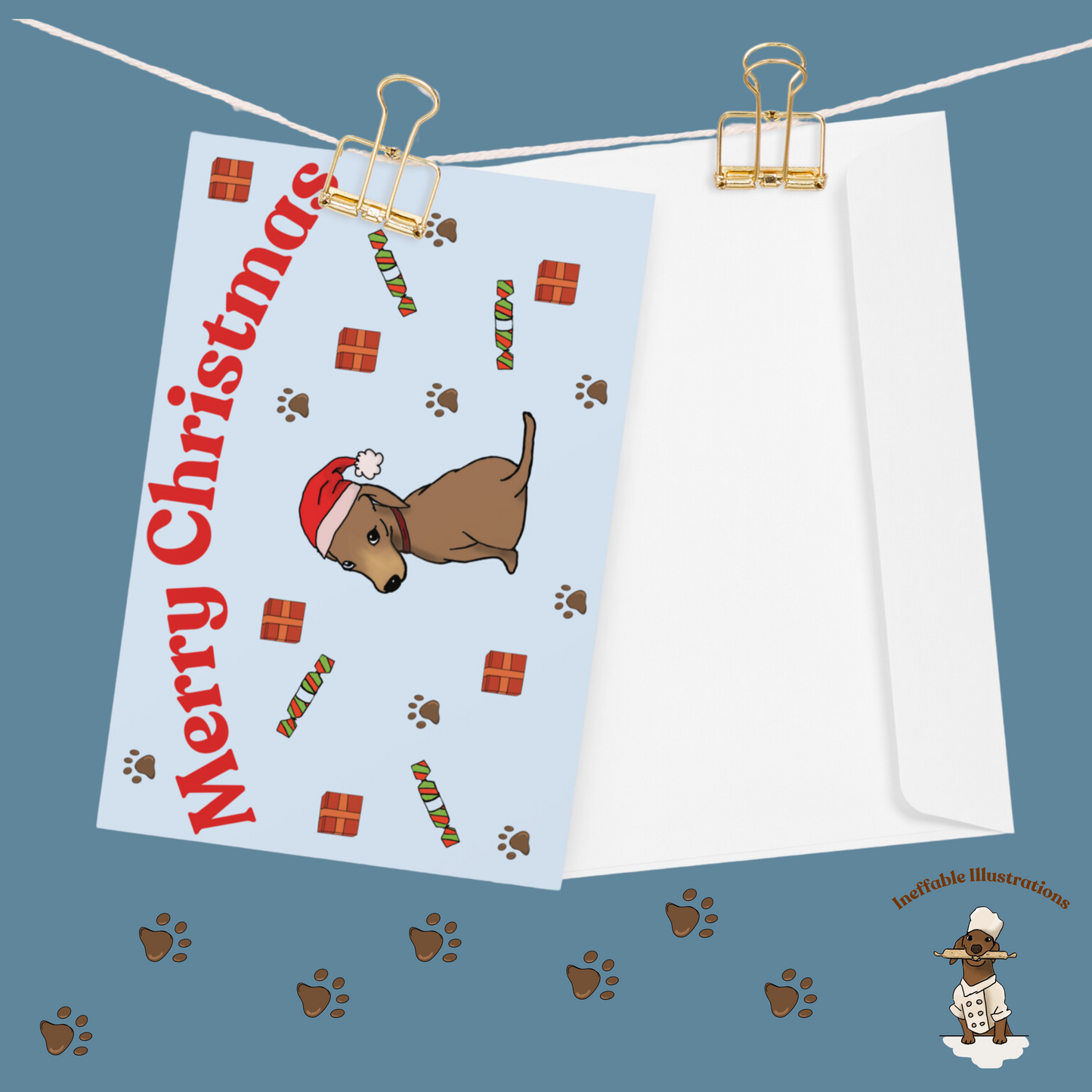 Christmas Dachshund Greeting Card with Dachshund Oliver & Gifts, Cute Holiday Card for Pet Lovers, Funny Dog Card for Xmas