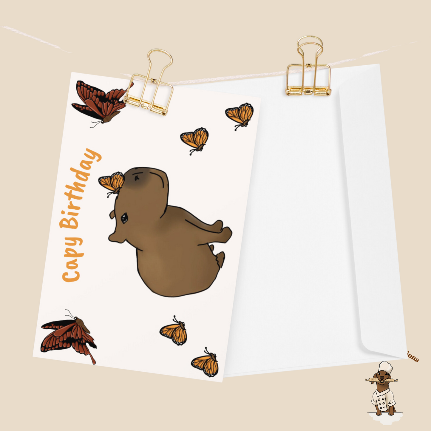 Capybara Birthday Card: Capybara Jolly Design with Butterflies, Cute Animal Greeting Card for Friends & Family, Unique Birthday Wishes