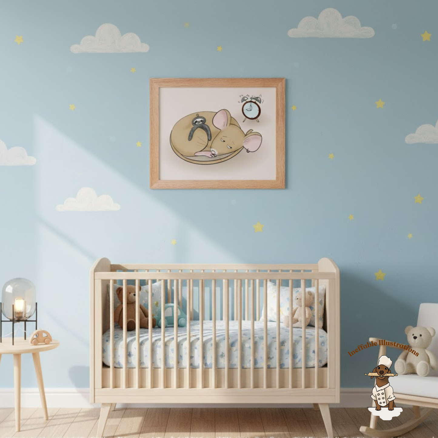 Sleepy Pedro Mouse with Sloth Toy - Nursery & Kids Room Framed Poster