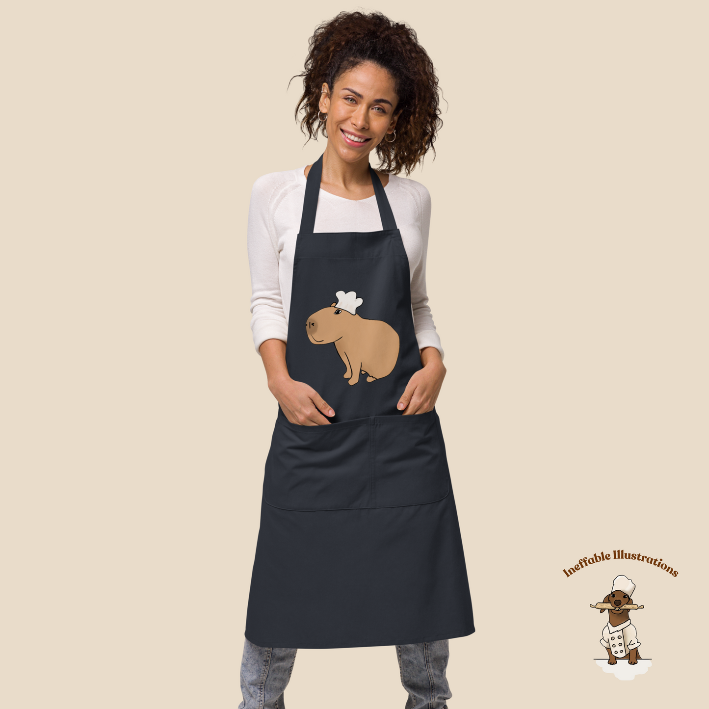 Organic Cotton Apron with Cute Chef Capybara Jolly | Perfect Gift for Animal Lovers & Cooking Enthusiasts