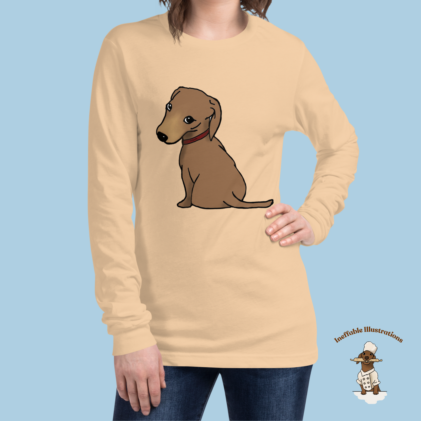 Dachshund Long Sleeve Tee for Adults - Cute Dachhund Oliver Design, Unisex T-Shirt, Dog Lover Gift, Soft Cotton, Perfect for Casual Wear