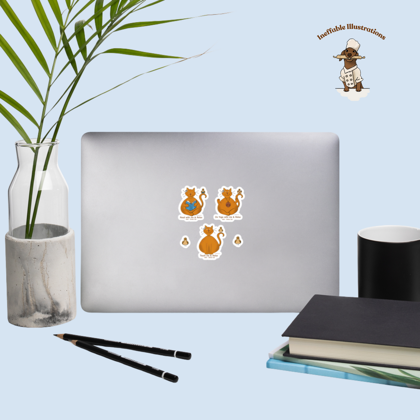 Anti-Stress Cat Sticker Pack - 5 Mindful Cat Vinyl Stickers
