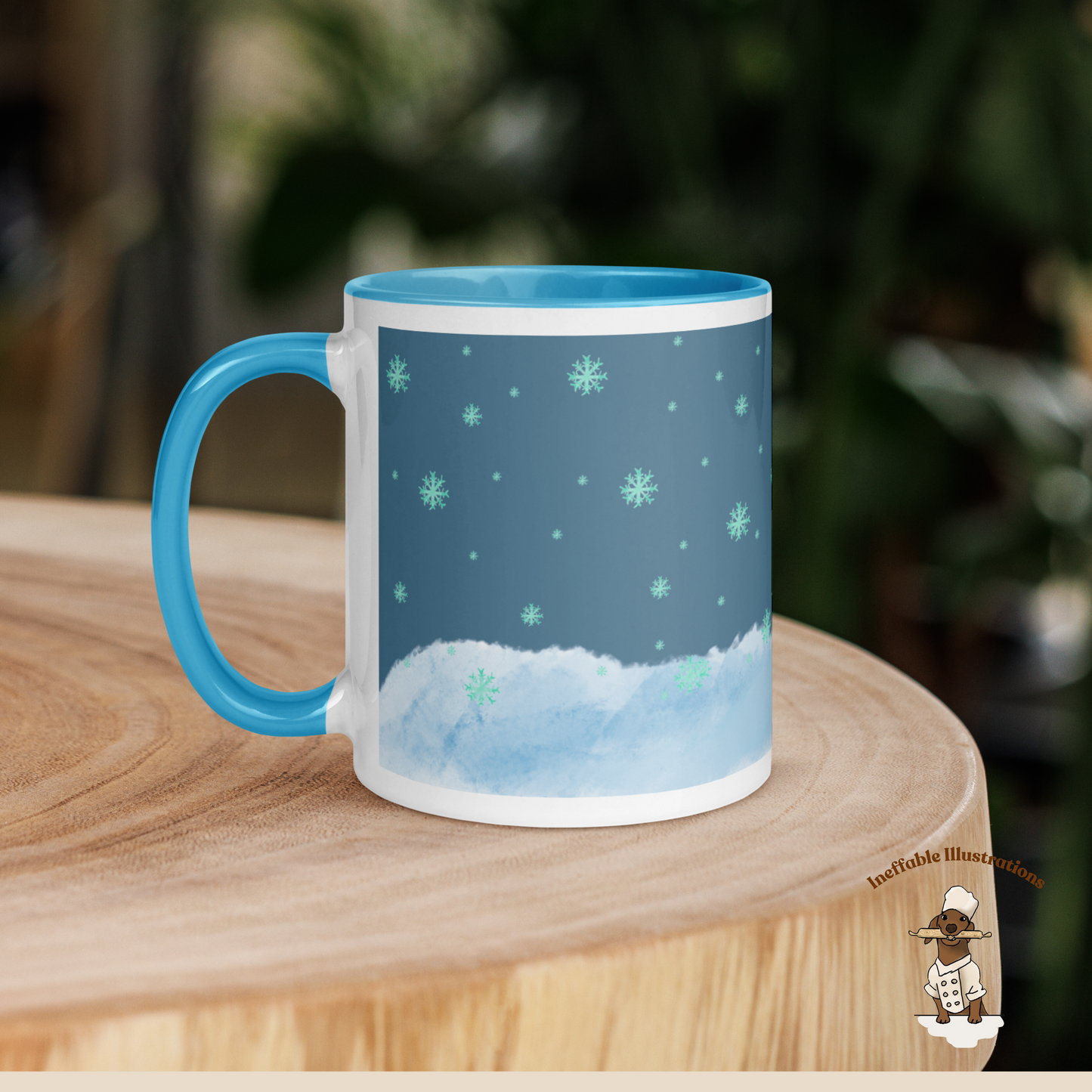 Christmas Mug. Dachshund Mug with Color Inside, dachshund Oliver Enjoying Winter Snow Design, Cute Dog Lover Gift, Cozy Hot Beverage Cup, Drawn by Hand