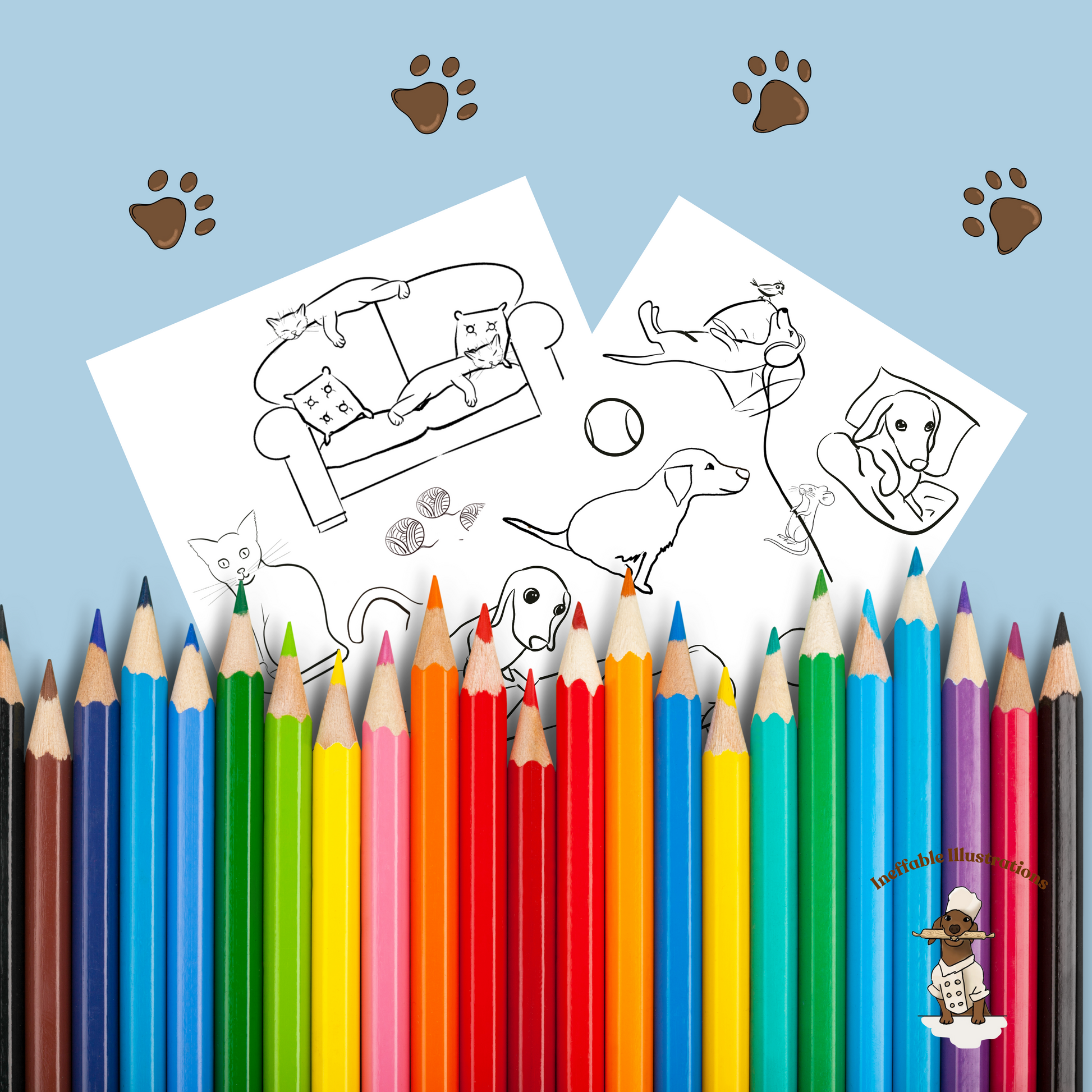 Dog and Cat Coloring Pages Bundle: Printable Animal Coloring Sheets for Kids and Adults, Relaxing Pet Art Therapy Gift - Ineffable Illustrations