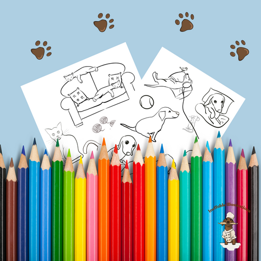 Dog and Cat Coloring Pages Bundle: Printable Animal Coloring Sheets for Kids and Adults, Relaxing Pet Art Therapy Gift