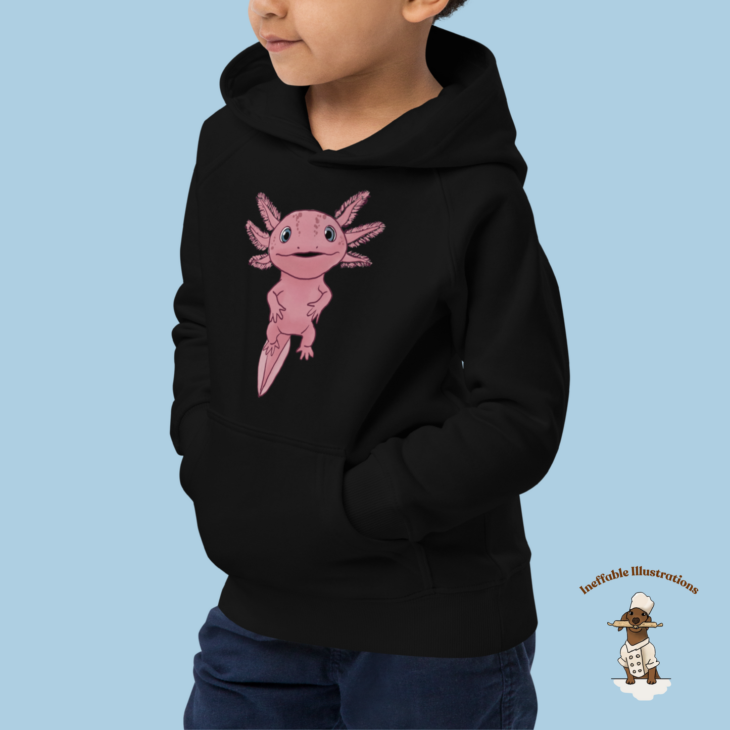 Kids Eco Hoodie with Cute Axolotl Albert - Organic Cotton, Eco-Friendly, Adorable Design for Boys & Girls, Sustainable Fashion