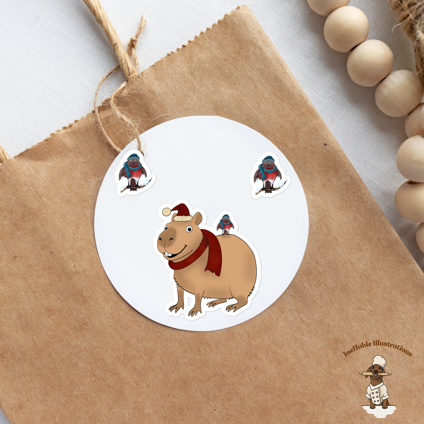 Jolly Capybara Christmas Sticker Set - 3 Festive Bubble-Free Vinyl Stickers