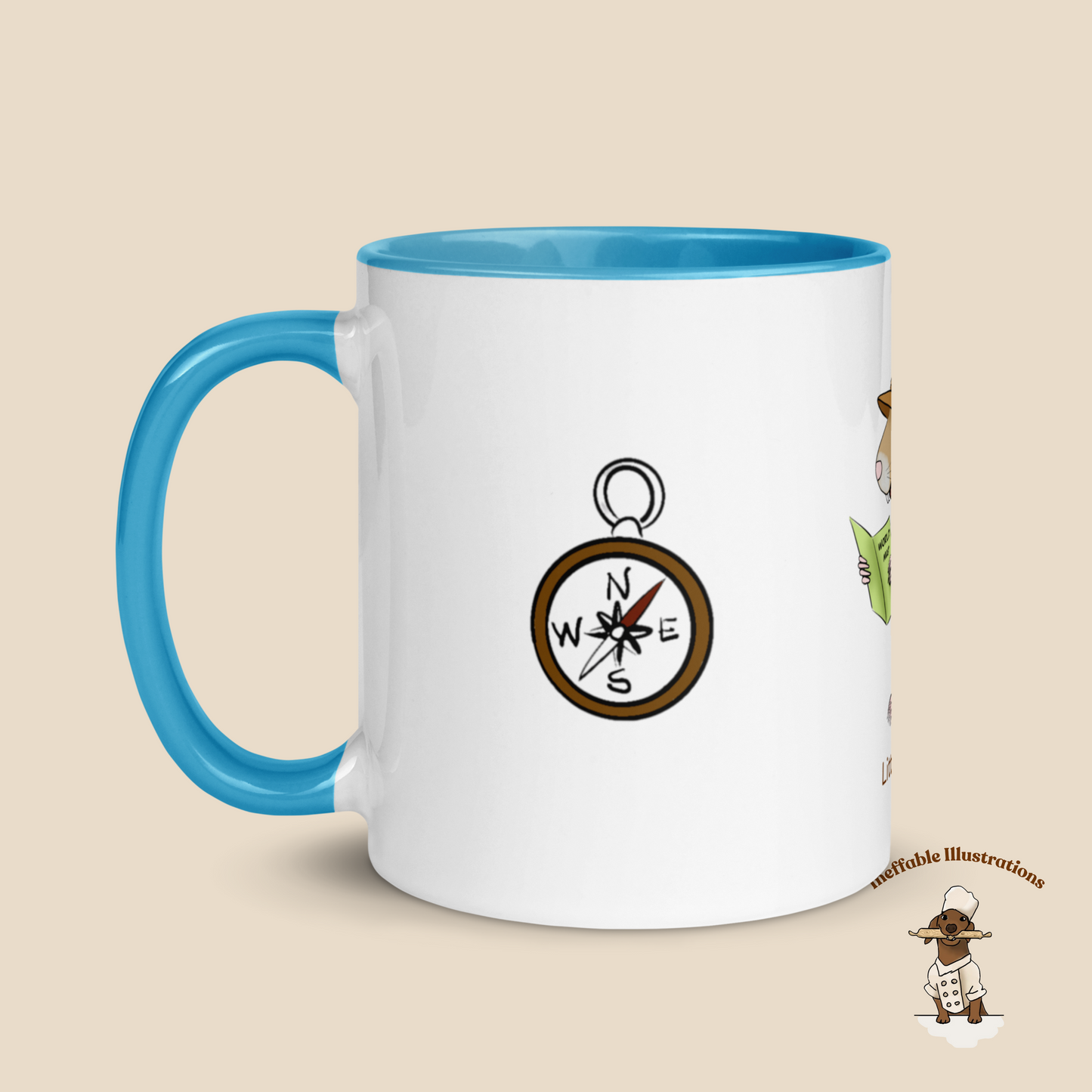Mug with Color Inside - Little Traveler Mouse with Magnifying Glass & Compass