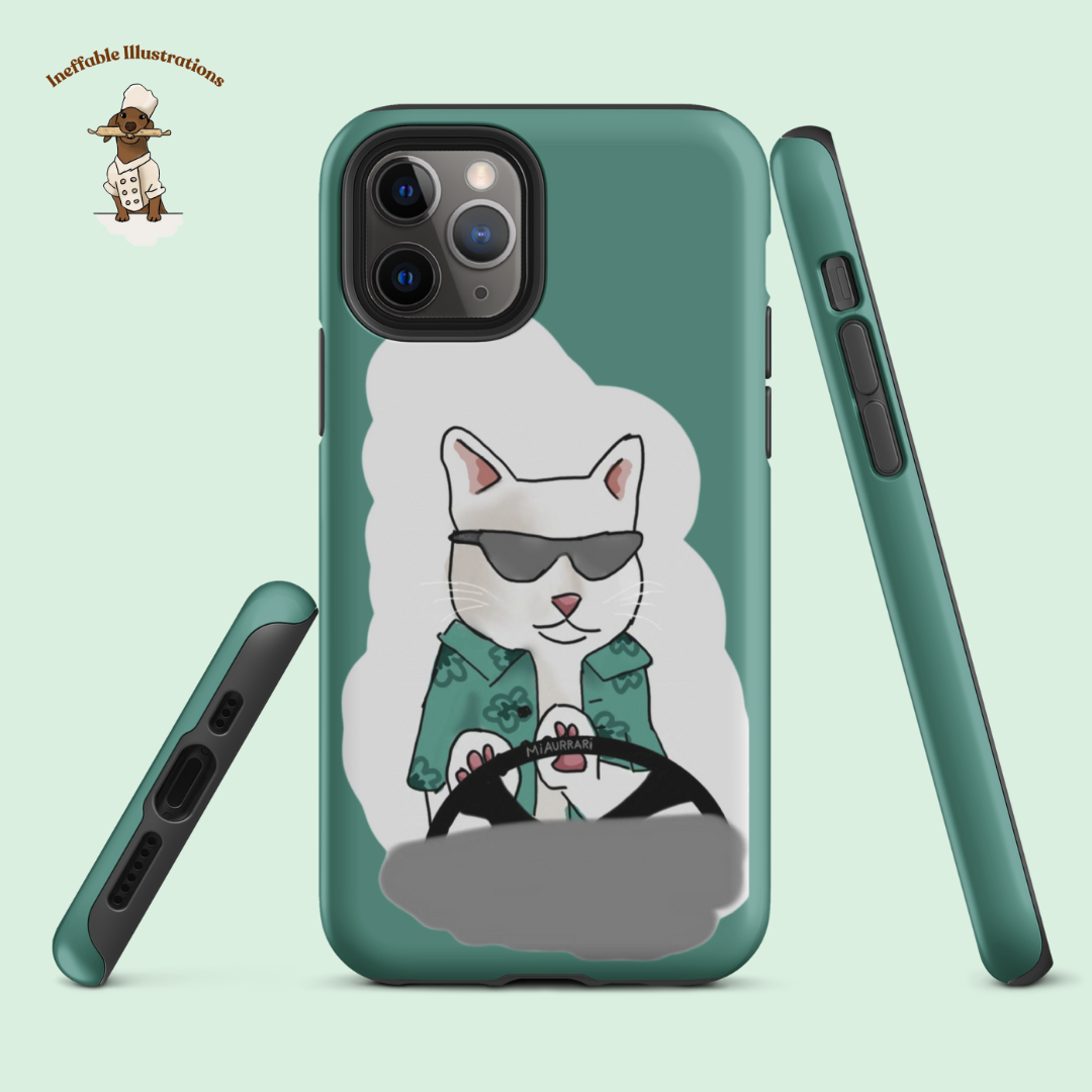 IPhone case. Durable Dual-Layer iPhone Case Featuring Ralph the Cat in a Luxurious Car - Fun & Functional!