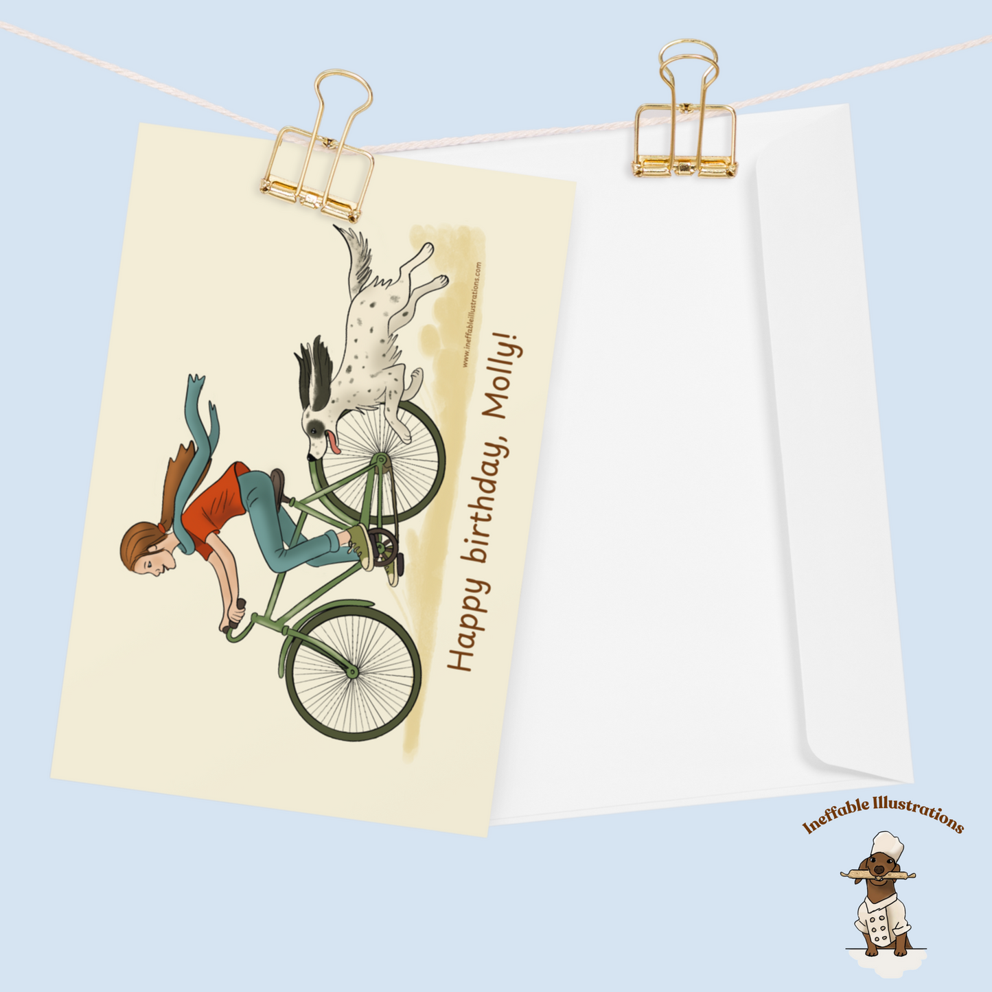 Personalized Birthday Card - English Setter & Girl Adventure | Beige Background Custom Name Card