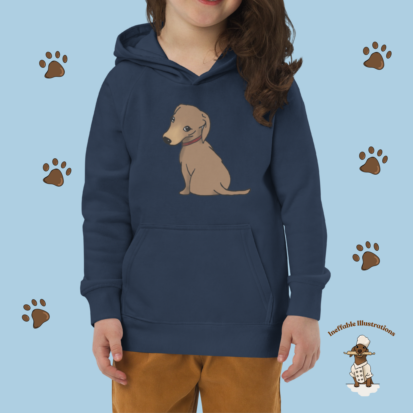 Kids Eco Hoodie with Cute Dachshund Oliver | Sustainable Fashion for Children | Adorable Animal Apparel | Drawn by Hand