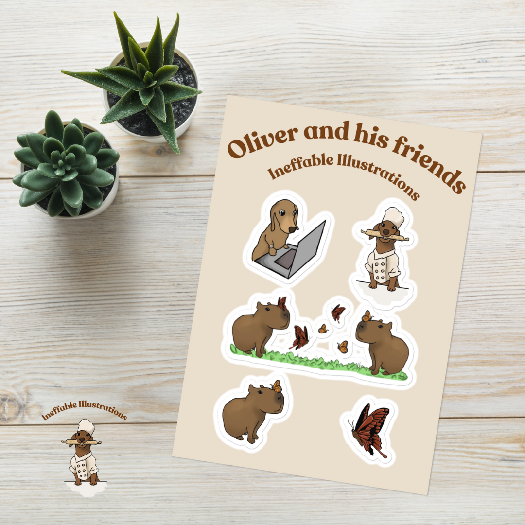 Sticker set "Oliver and Jolly". Hand-Drawn Glossy Stickers by a Creative Teen – Perfect for Notebooks, Laptops & Phone Cases!