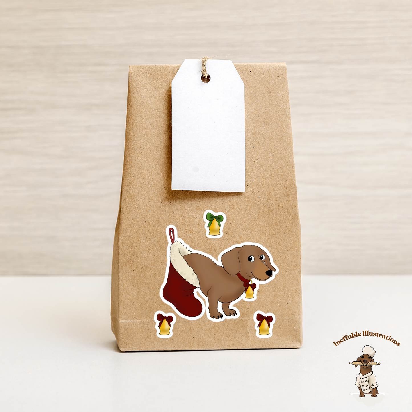 Oliver Christmas Dachshund Bubble-Free Stickers