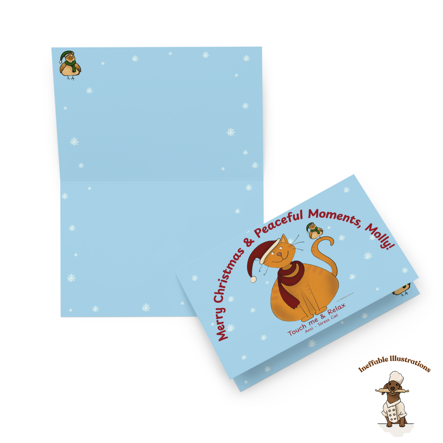 Personalized Anti-Stress Cat Christmas Card - Custom Name Calming Holiday Card