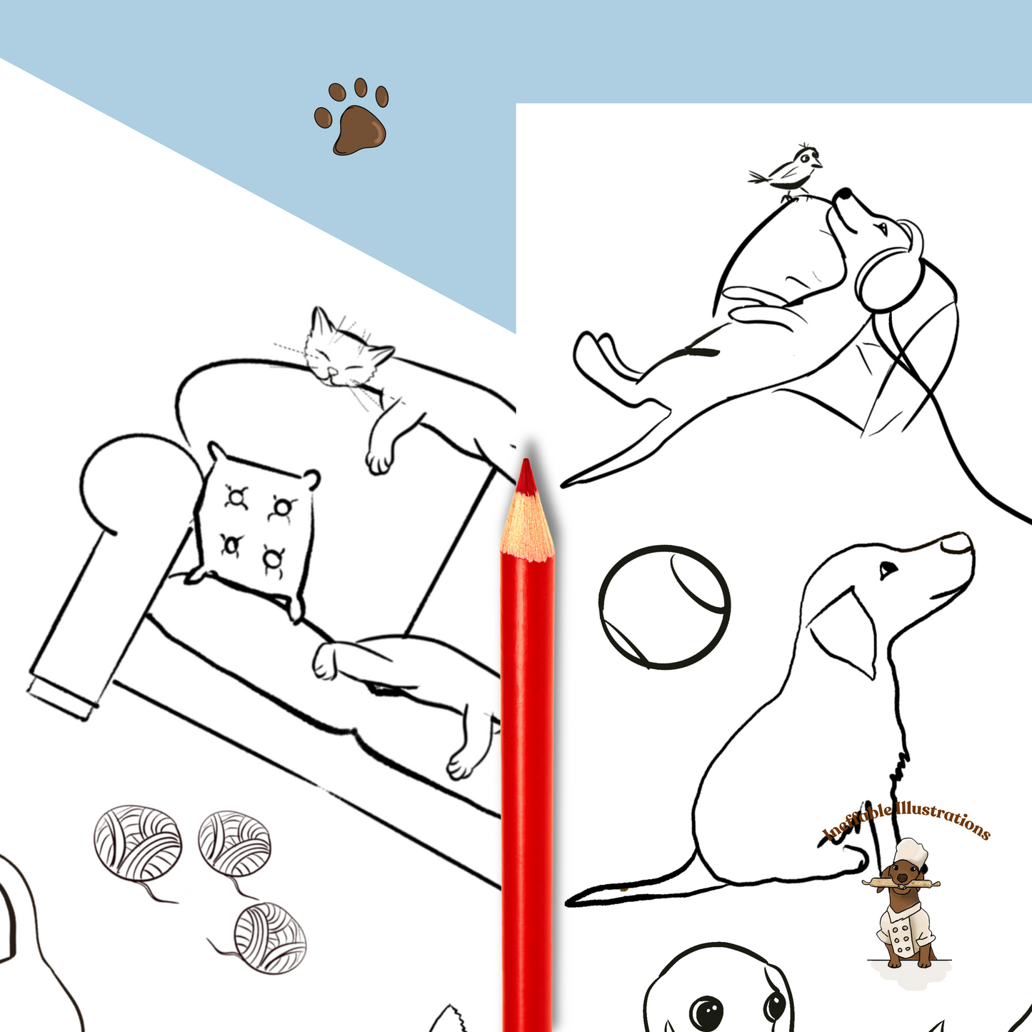 Dog and Cat Coloring Pages Bundle: Printable Animal Coloring Sheets for Kids and Adults, Relaxing Pet Art Therapy Gift - Ineffable Illustrations