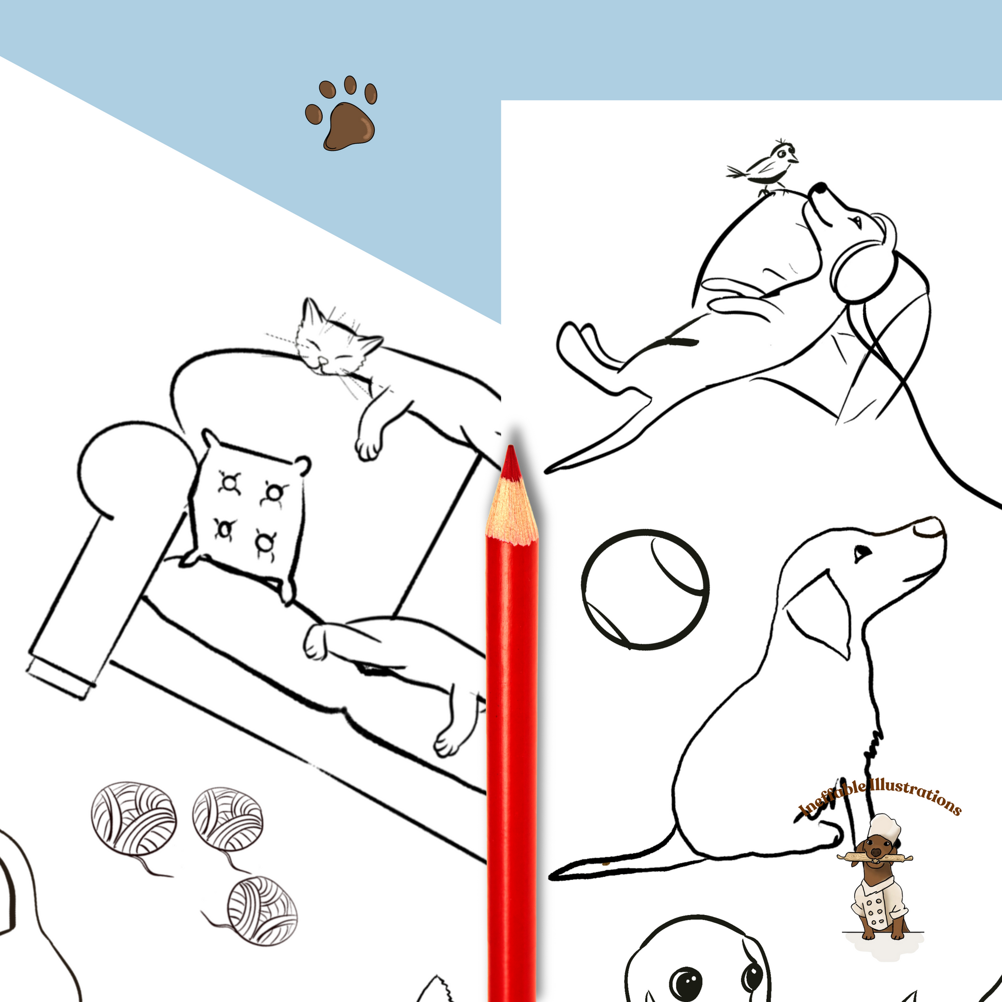 Dog and Cat Coloring Pages Bundle: Printable Animal Coloring Sheets for Kids and Adults, Relaxing Pet Art Therapy Gift - Ineffable Illustrations