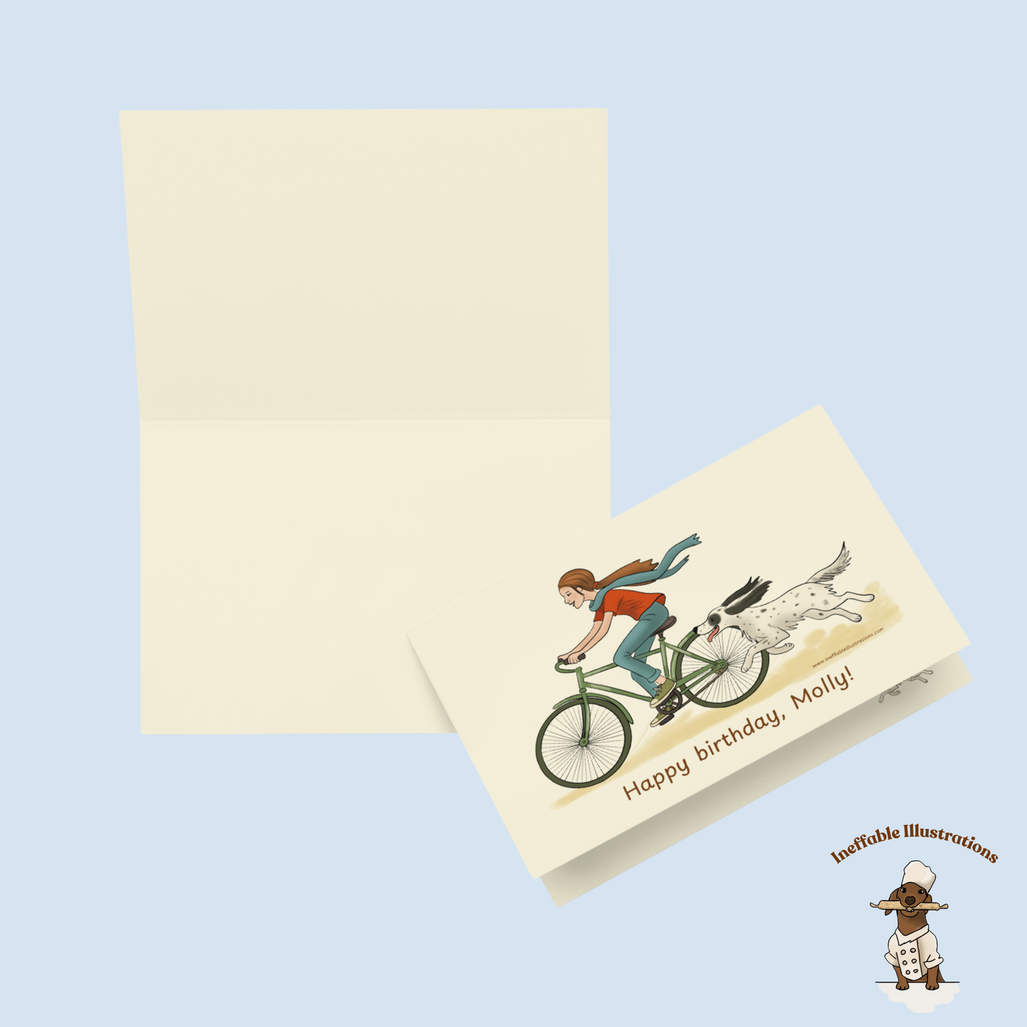 Personalized Birthday Card - English Setter & Girl Adventure | Beige Background Custom Name Card