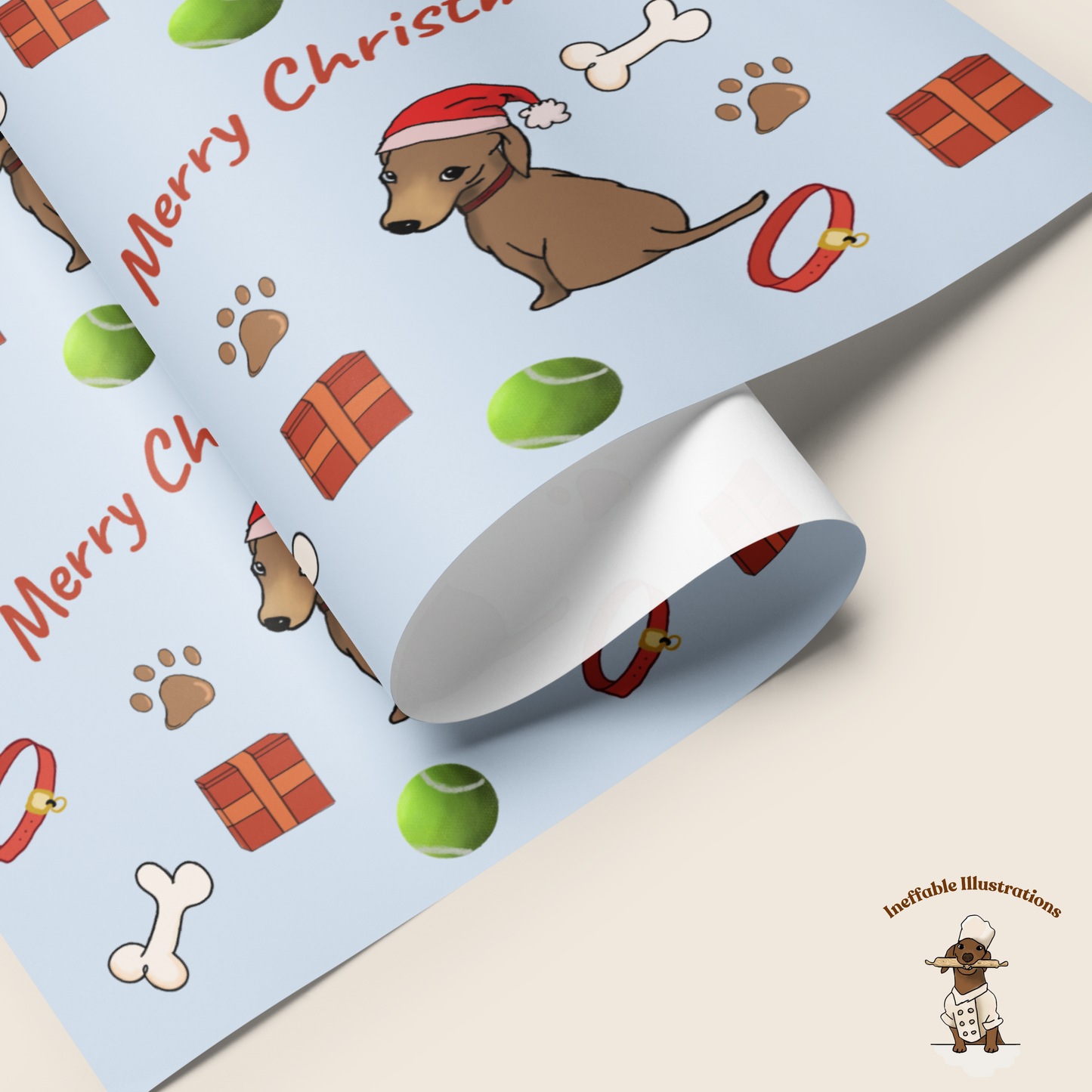 Personalized Dachshund Christmas Wrapping Paper - Custom Name Gift Wrap with Oliver - Festive Holiday Gift Wrap Sheets