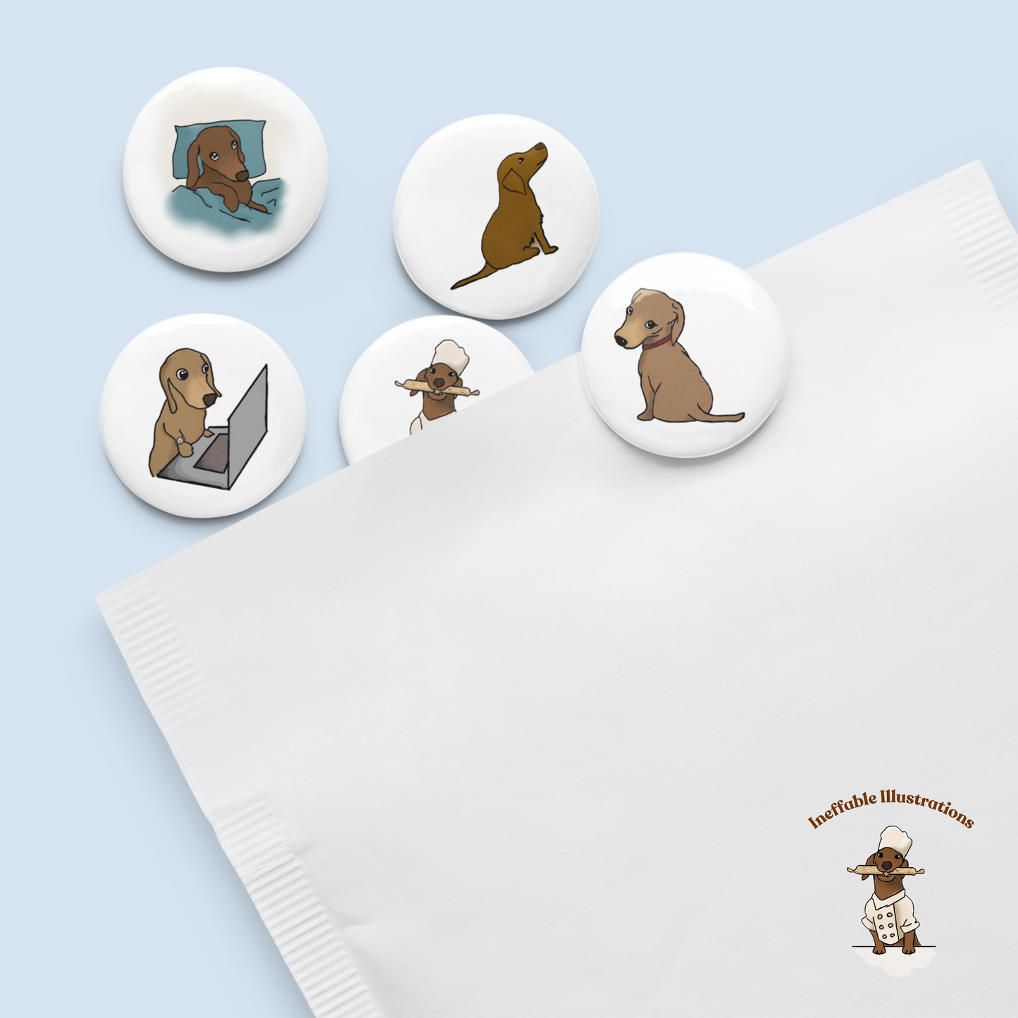 Dachshund Button Pins Set of Cute Oliver Enjoying Life | Fun Dog Accessories & Gifts for Pet Lovers