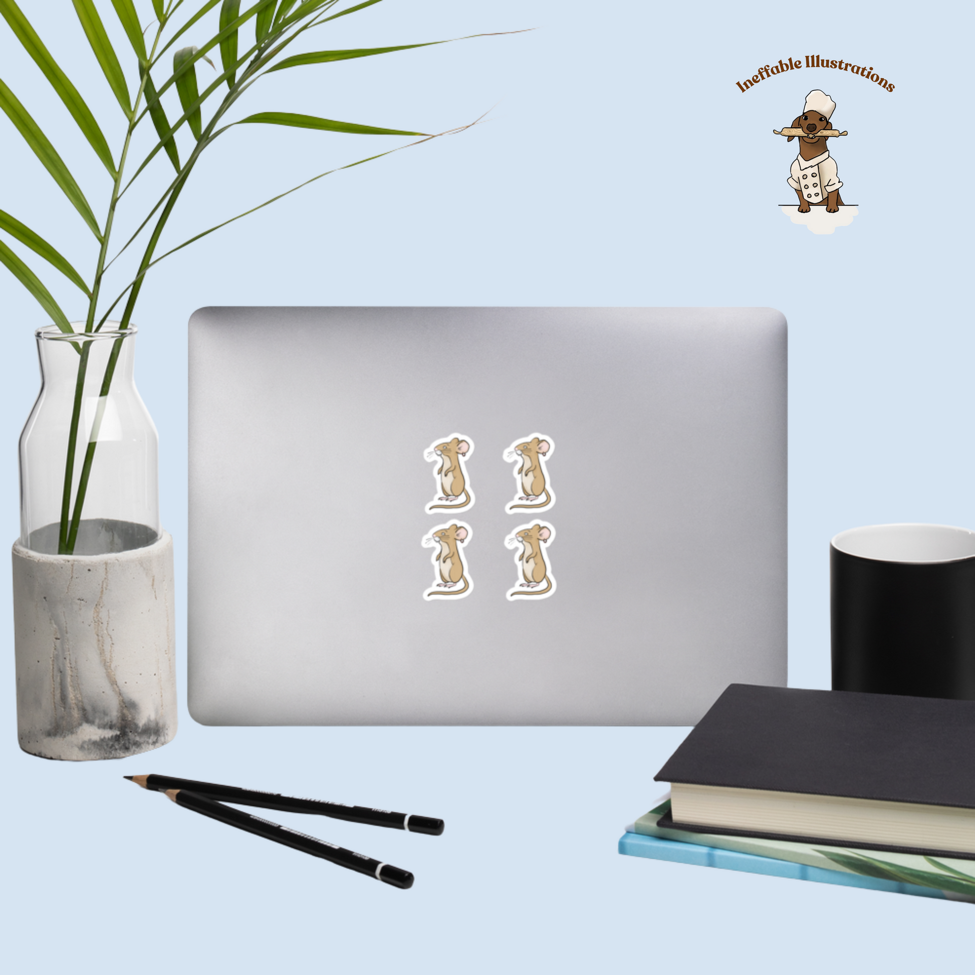 Bubble-Free Cute Mouse Stickers - Pedro Character Decals for Laptops, Notebooks & Crafts, Durable Waterproof Vinyl, Kids and Adults Gift - Ineffable Illustrations