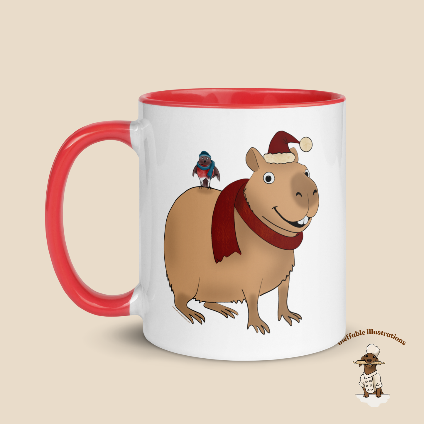Christmas Jolly Capybara Mug with Santa Hat