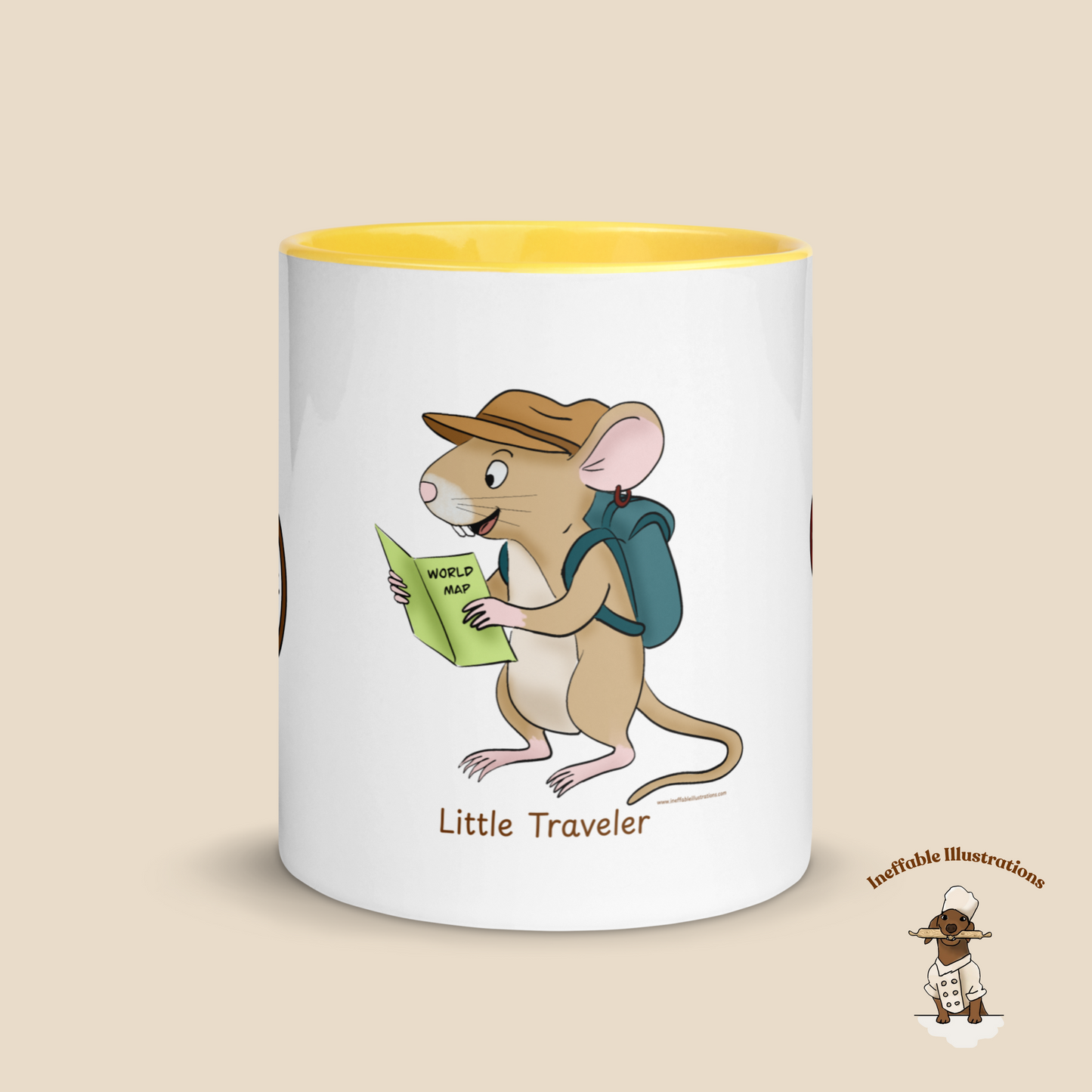 Mug with Color Inside - Little Traveler Mouse with Magnifying Glass & Compass