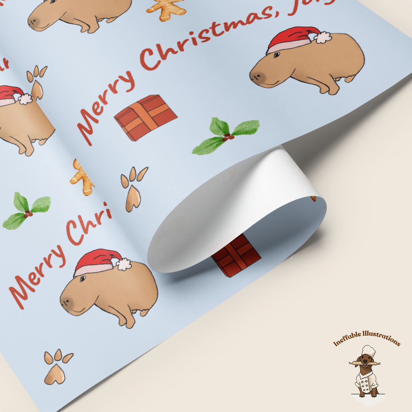 Personalized Capybara Christmas Wrapping Paper - Custom Name Gift Wrap with Jolly - Festive Holiday Gift Wrap Sheets