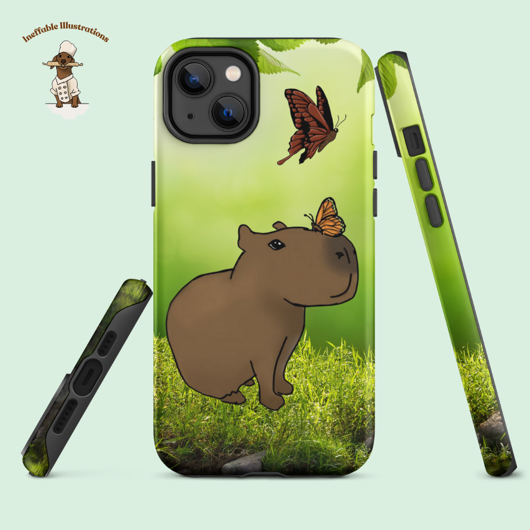 IPhone case "Cute Capybara Jolly and Butterflies". Tough Case for iPhone® Drawn by hand.