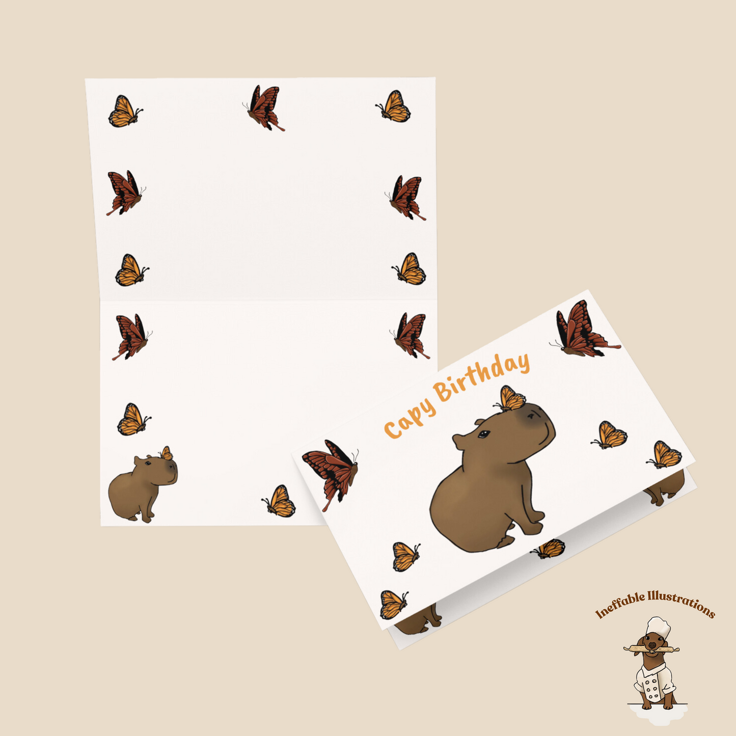 Capybara Birthday Card: Capybara Jolly Design with Butterflies, Cute Animal Greeting Card for Friends & Family, Unique Birthday Wishes