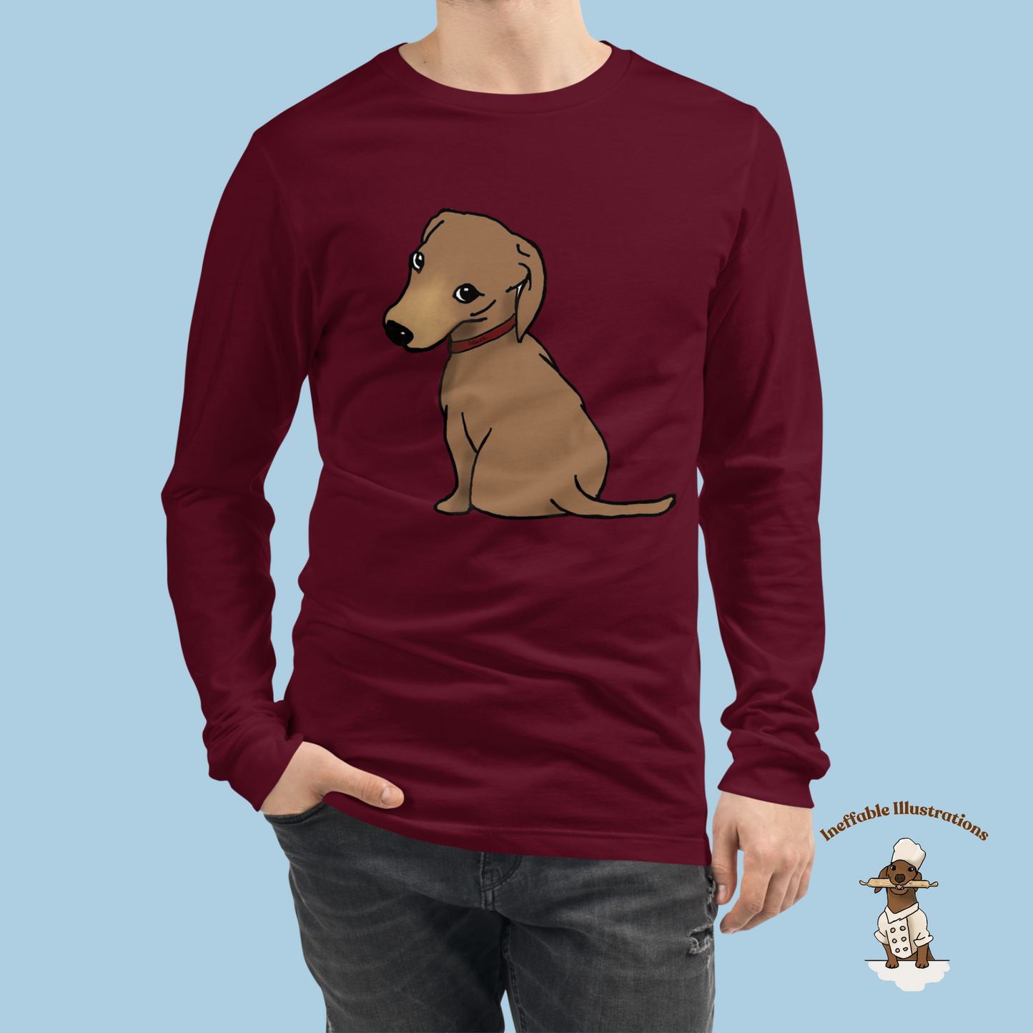 Dachshund Long Sleeve Tee for Adults - Cute Dachhund Oliver Design, Unisex T-Shirt, Dog Lover Gift, Soft Cotton, Perfect for Casual Wear