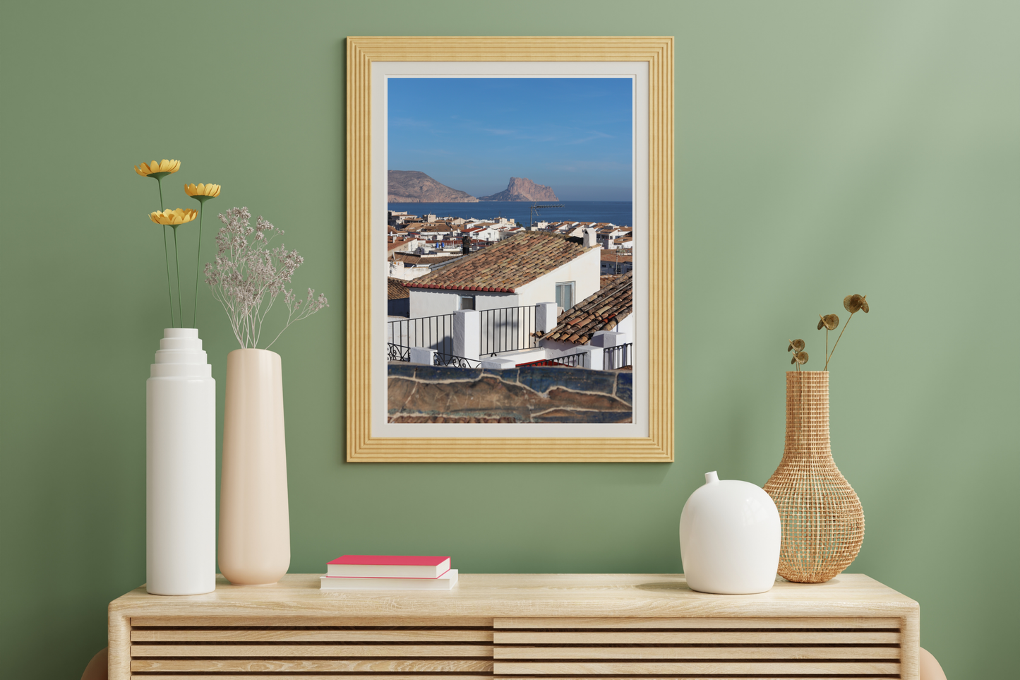 Mediterranean Spanish Town Photography Print, Sea & Mountains Artwork, Coastal Wall Decor, Landscape Photo, Home Decor Gift