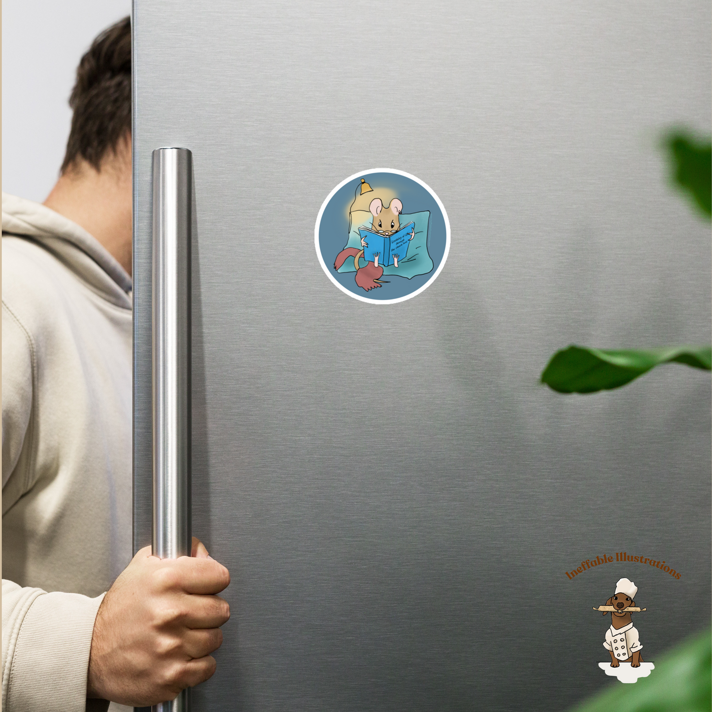 Cute Mouse Magnet Pedro Reading Book - Refrigerator Magnet Gift for Book Lovers, Kids, Teachers, and Students, Animal Lover Decor - Ineffable Illustrations
