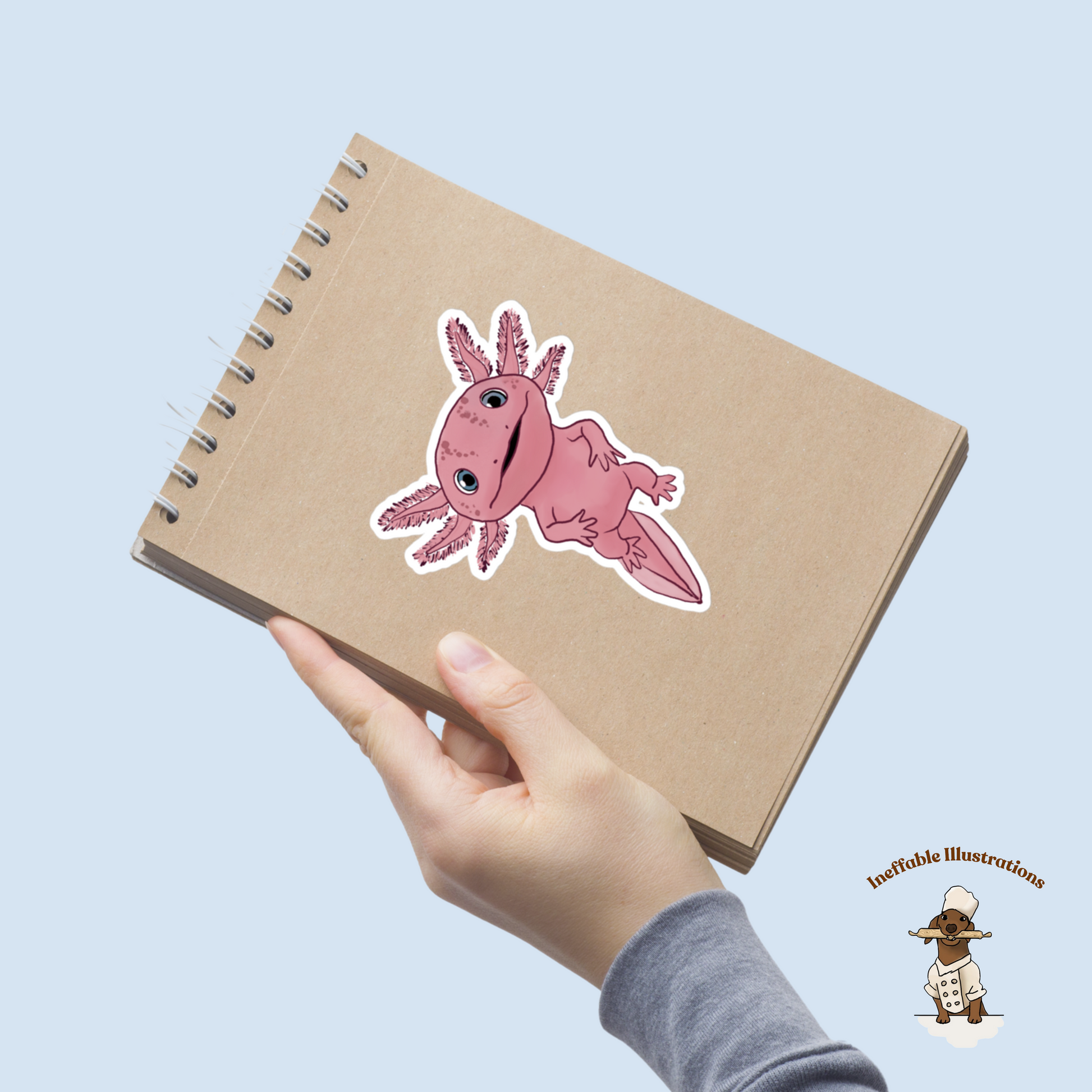 Cute Axolotl Alex Stickers Bubble-Free Durable Decals for Laptop, Water Bottle & Scrapbooking, Adorable Aquatic Animal Decor - Ineffable Illustrations