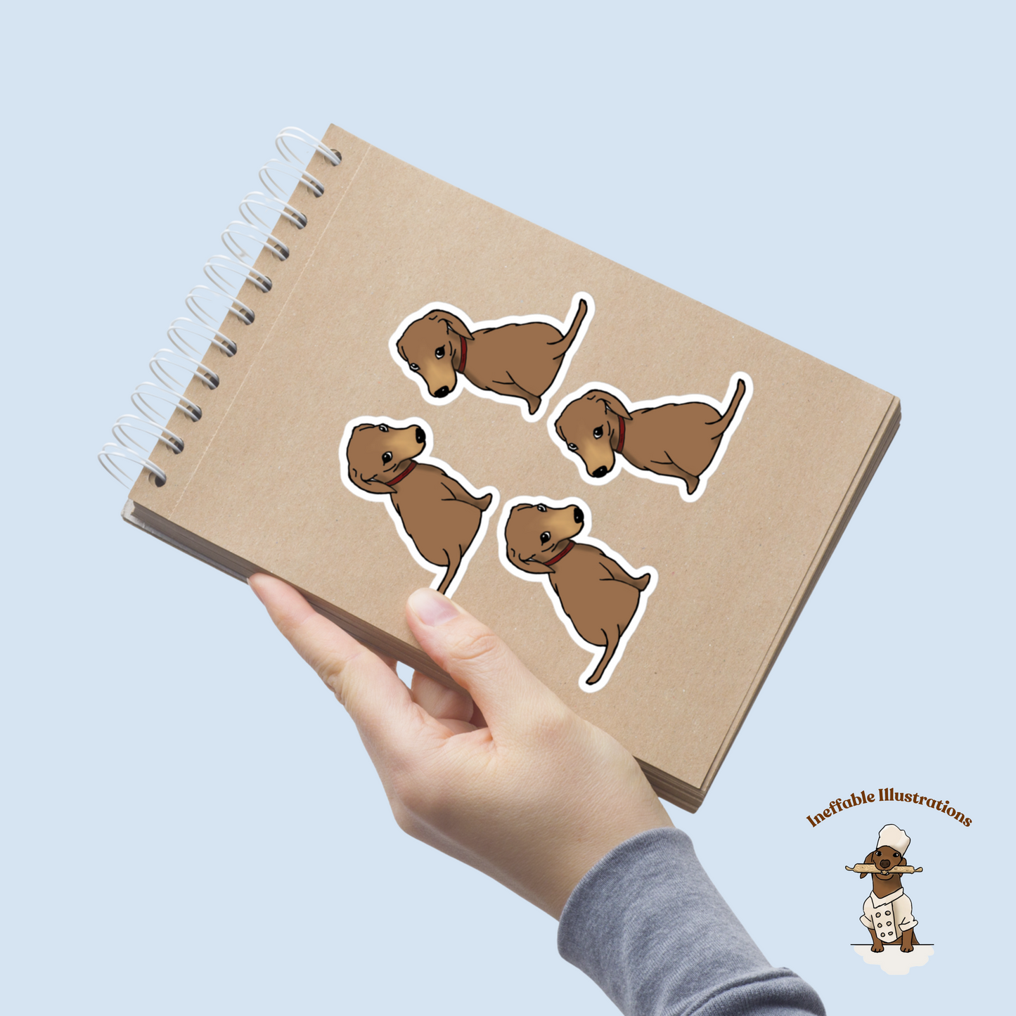 Oliver Dachshund Looking Back Stickers Set - Cute Dog Decals 4-Pack