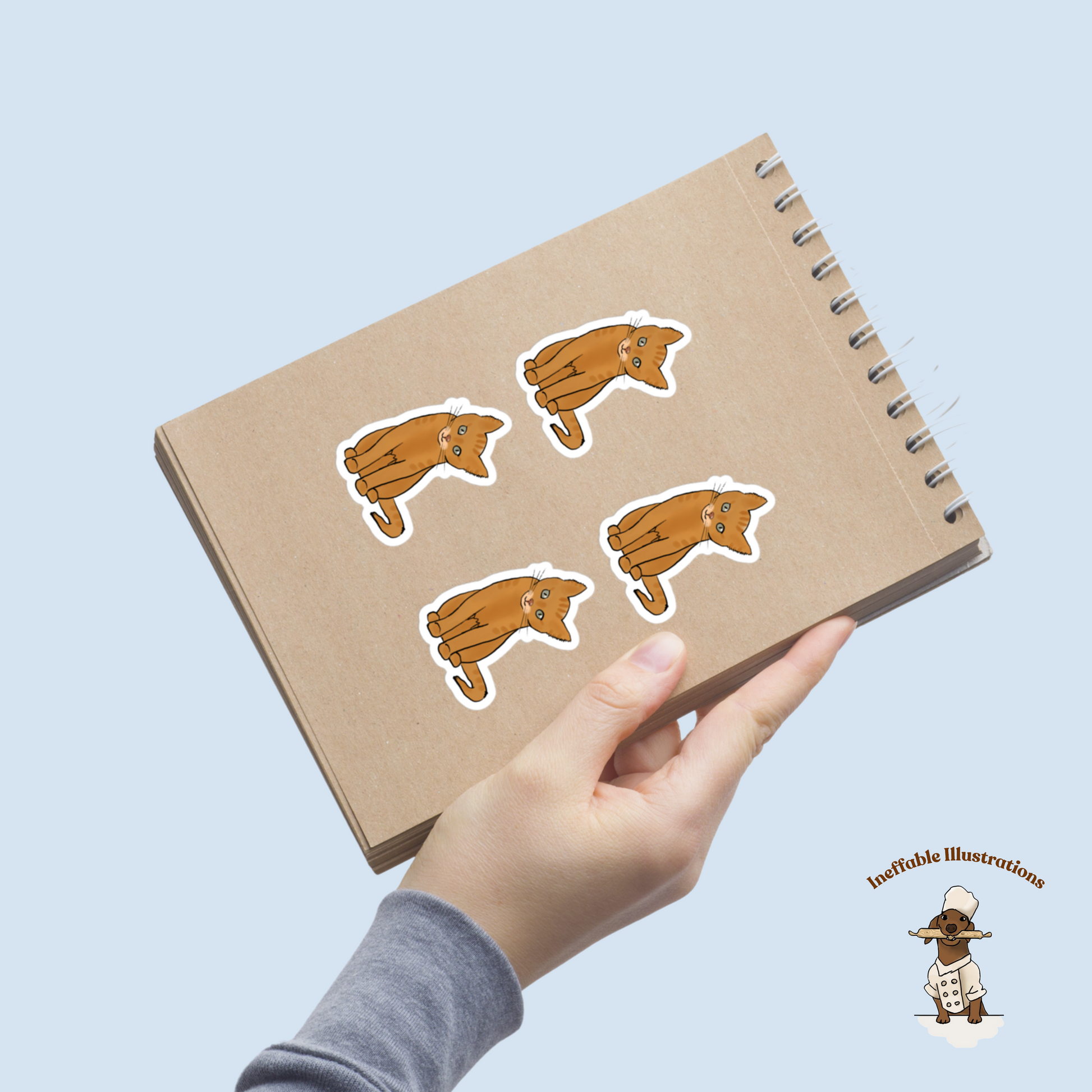 Ginger Cat Stickers Set of 4 – Cute Hand Drawn Bubble-Free Decals for Laptops, Planners & Water Bottles - Ineffable Illustrations