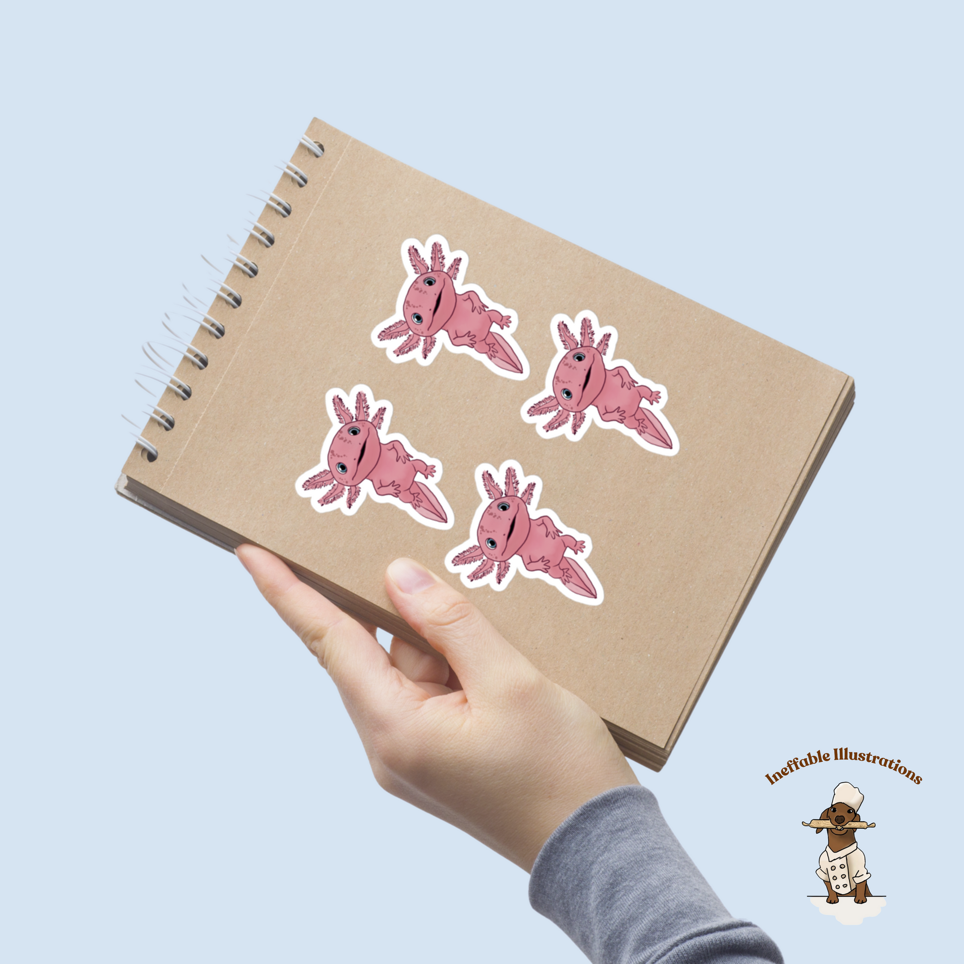 Cute Axolotl Alex Stickers Bubble Free, Waterproof Decorative Decals for Laptops, Phones & Notebooks - Ineffable Illustrations