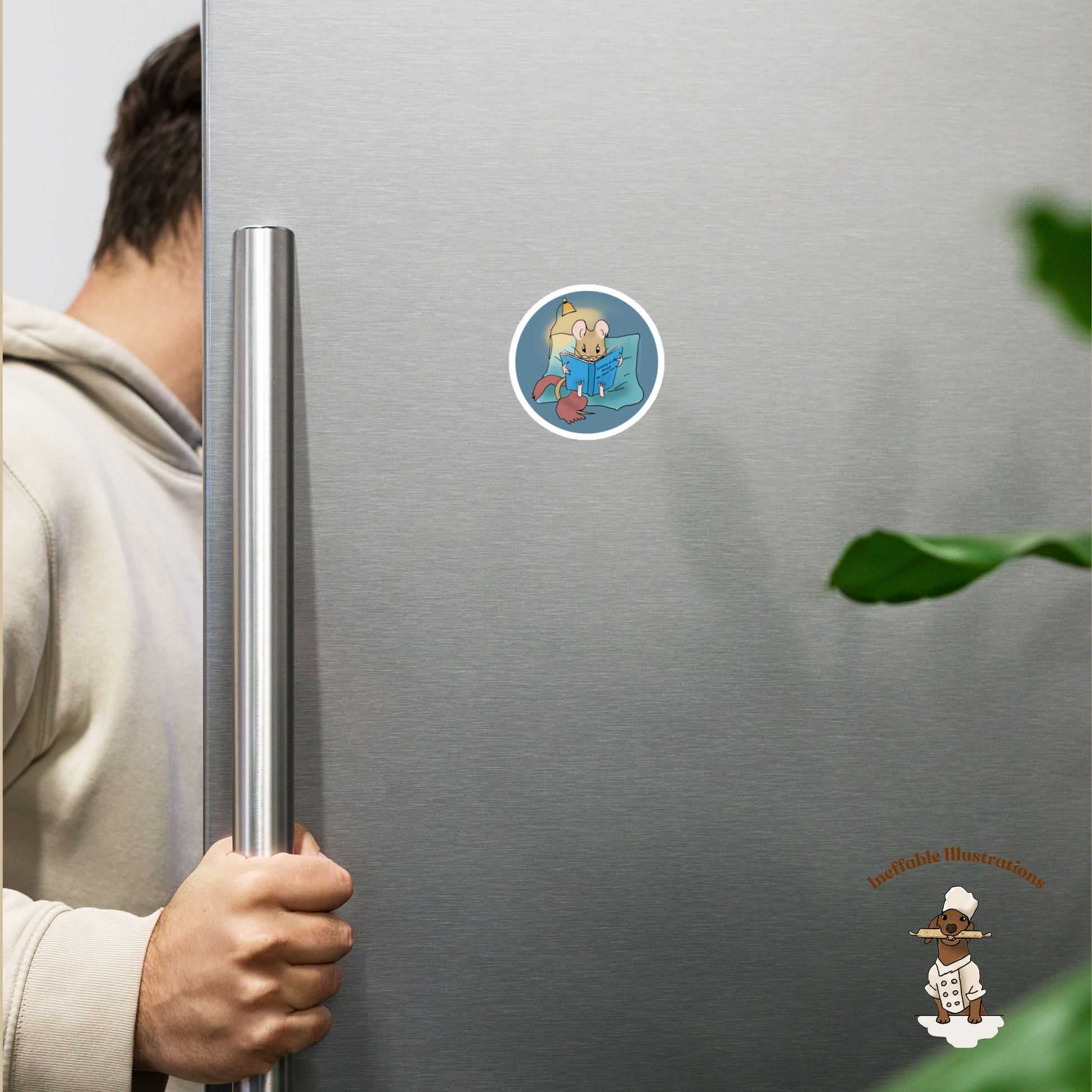 Cute Mouse Magnet Pedro Reading Book - Refrigerator Magnet Gift for Book Lovers, Kids, Teachers, and Students, Animal Lover Decor - Ineffable Illustrations