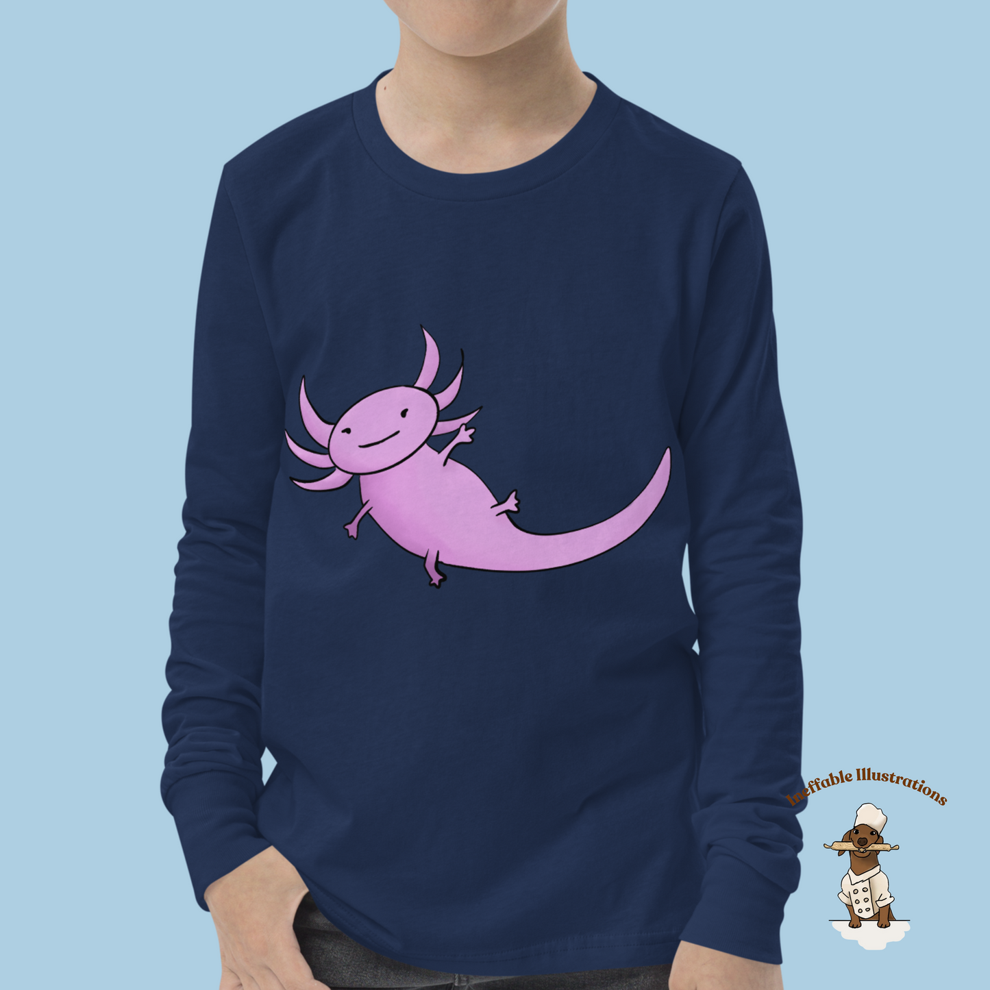 Axolotl Long Sleeve Tee | Hand Drawn Illustration | Cute Youth T-Shirt | Perfect Gift for Kids & Teens