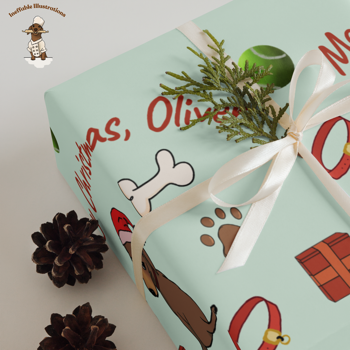 Personalized Dachshund Christmas Wrapping Paper - Custom Name Gift Wrap with Oliver - Festive Holiday Gift Wrap Sheets