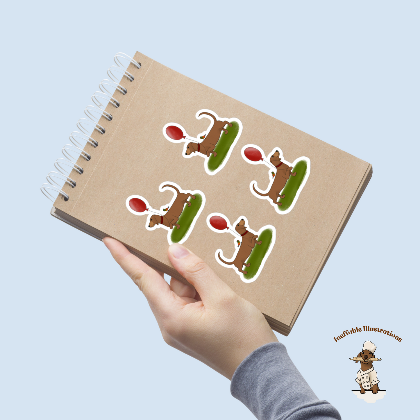 Oliver Dachshund Birthday Party 4-Pack Stickers with Bird Friend